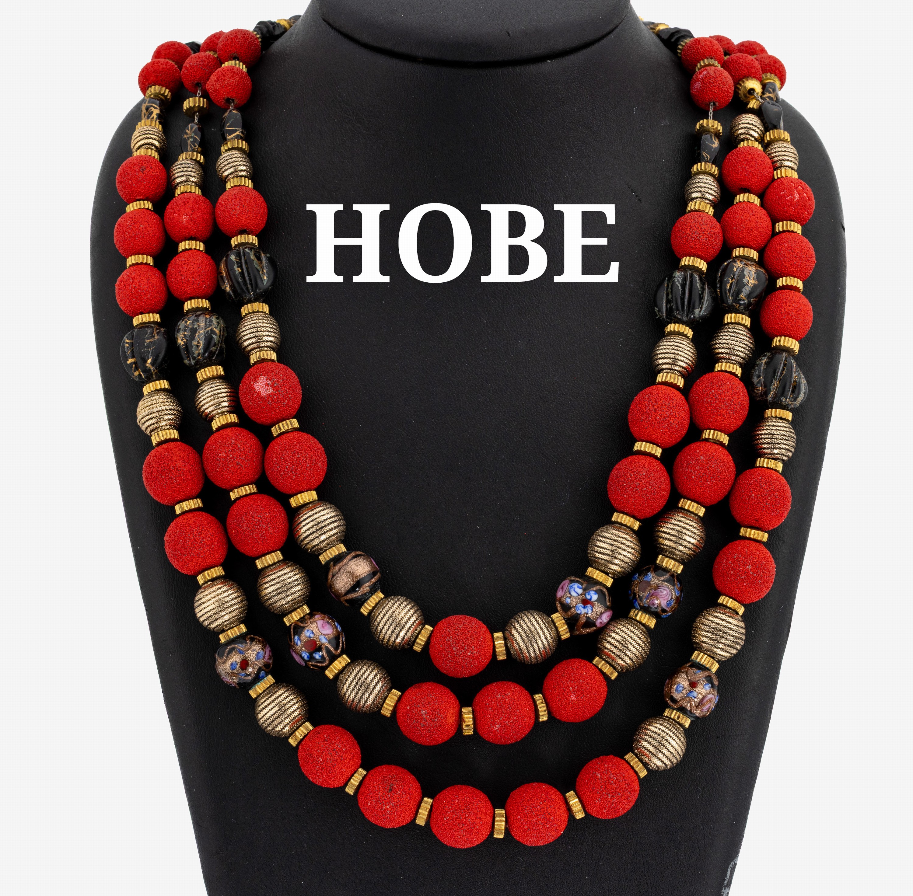 Image 27123604 - HOBE Modeschmuckcollier, USA 1950/60er Jahre, 3-reihig mit goldfarbenen ...