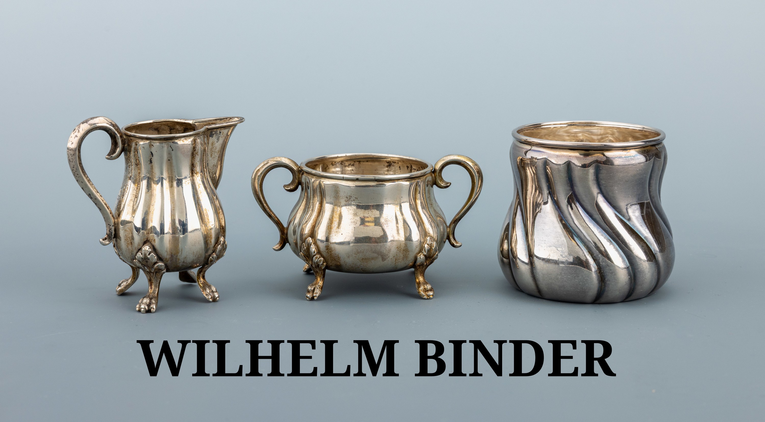 Image 27123655 - Sahnegießer und Zuckergefäß, deutsch, 800erSilber, gerade Godronierung, jew. auf 4 ...