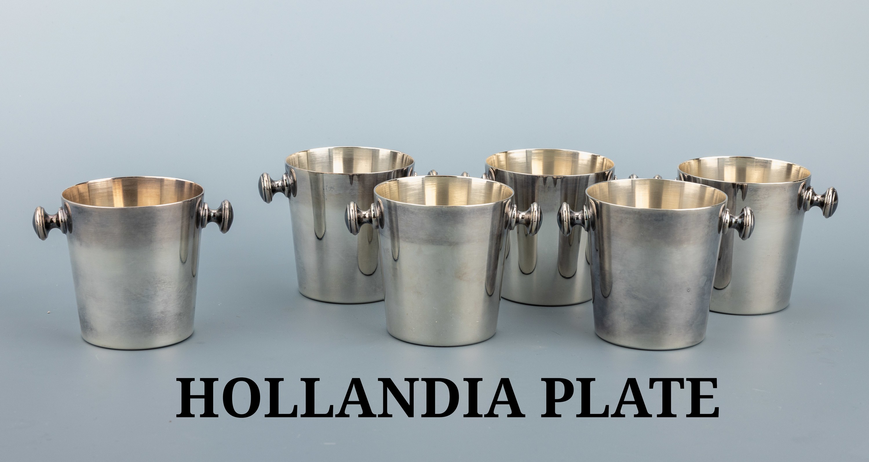 Image 27123661 - Set of 6 piccolo champagne coolers, Netherlands, 1930s-50s , silver-plated metal, plain ...
