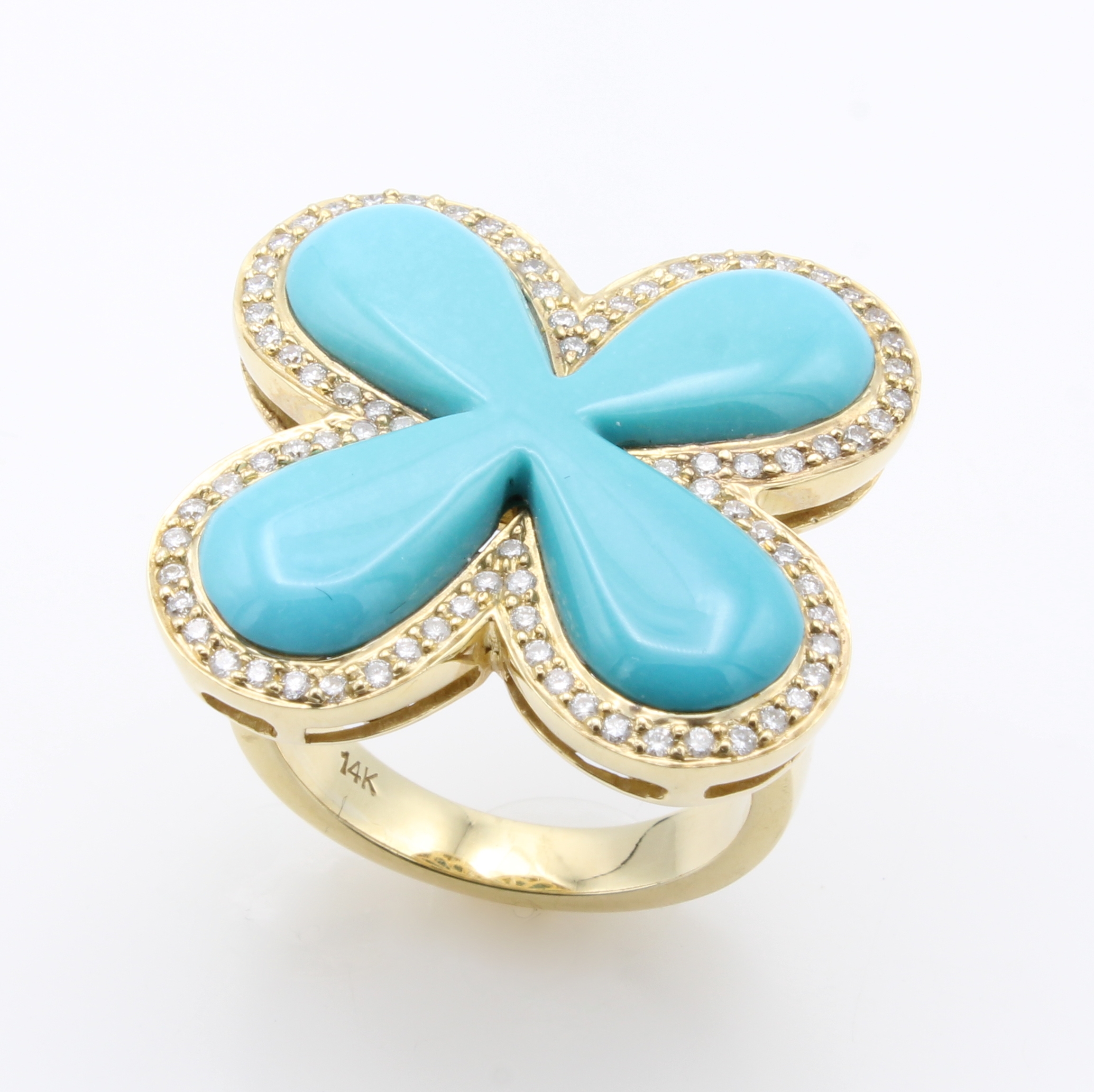 Image 27123668 - Ring ´Blüte´ mit Türkis und Brillanten, GG 585/000, Türkis umgeben v. Brill. zus. ca. ...
