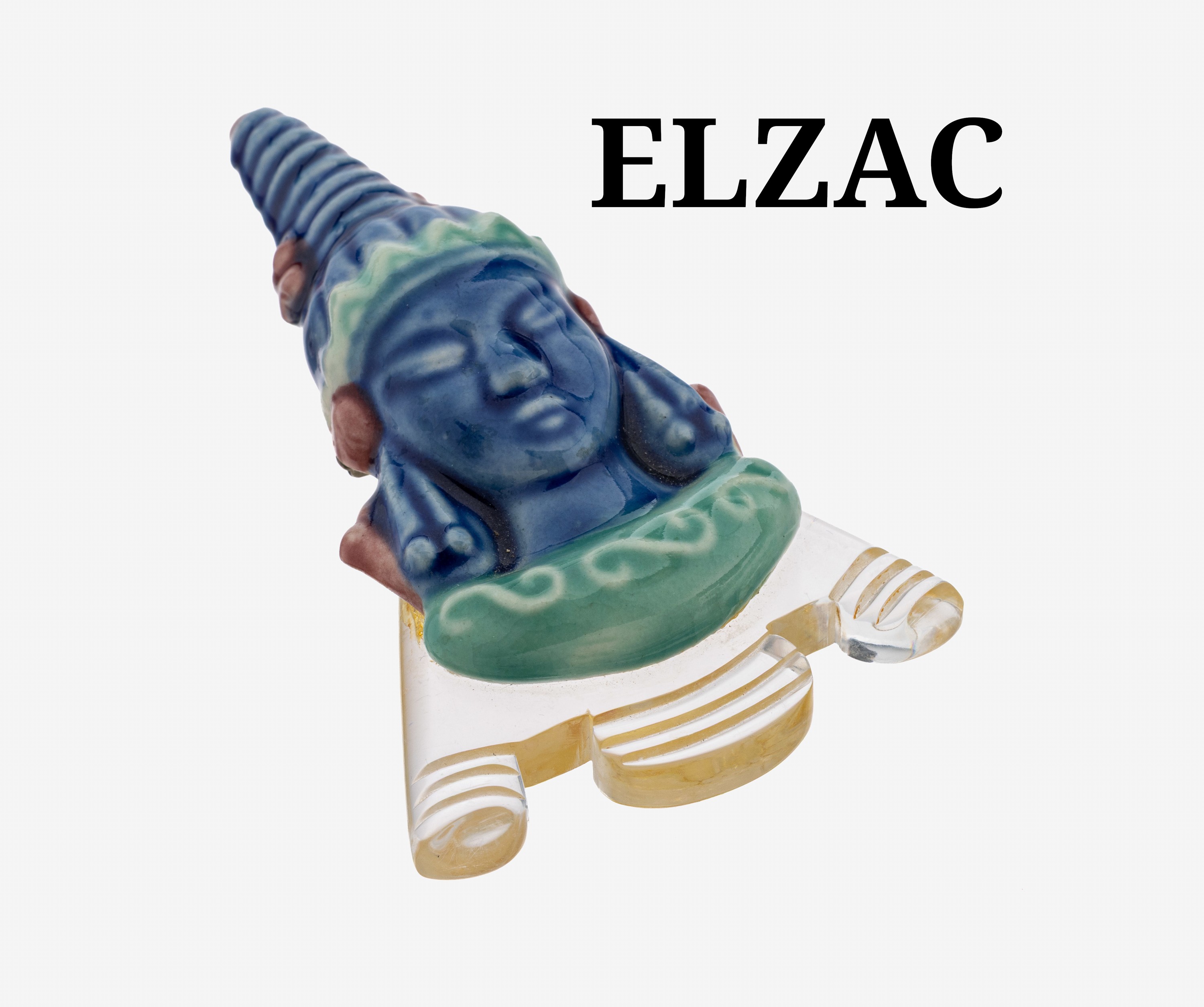 Image 27123686 - ELZAC California Vintage Keramikbrosche, USA 1940er Jahre, tibetischer Stil, glasierte ...