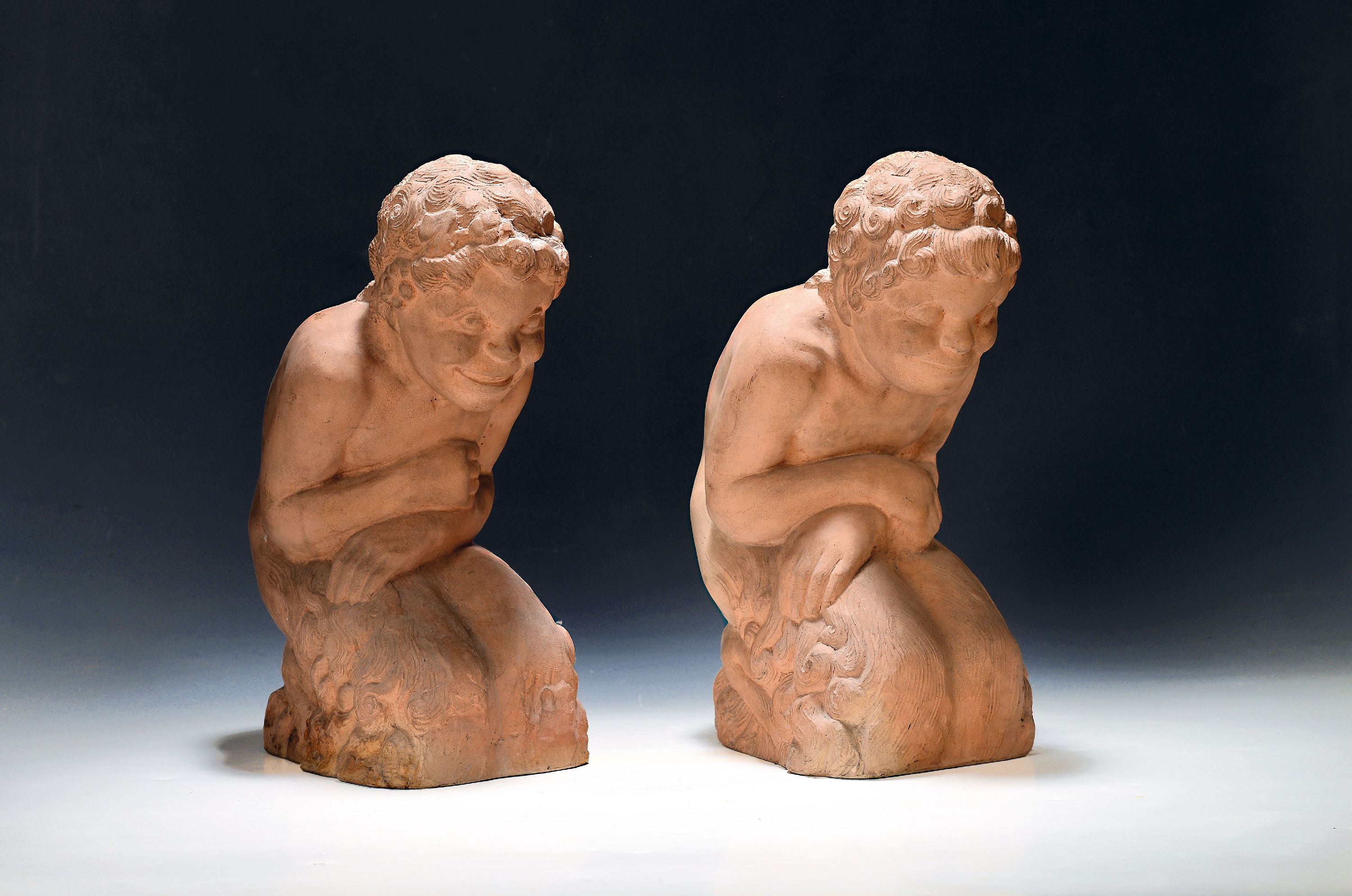 Image 27123699 - Felix Pasxal Fevola, 1882 - 1953, zwei kniende Faune, Keramik, beide, rückseitig ...