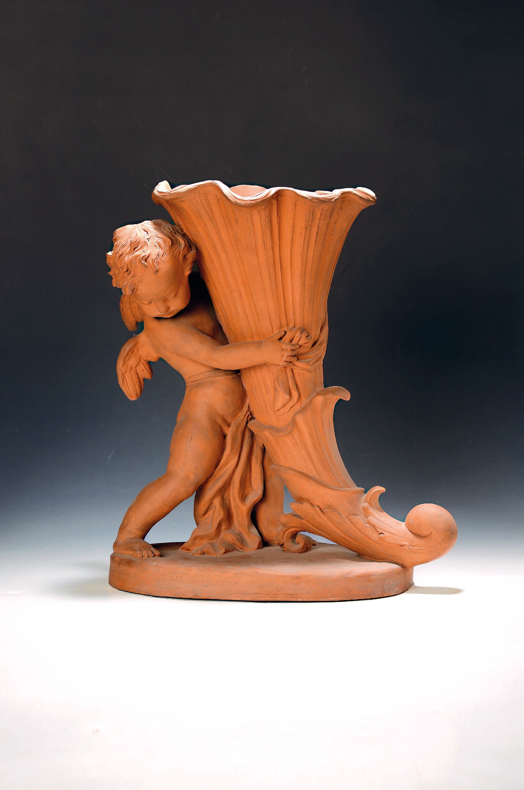 Image 27123701 - Große Keramikfigur, Putto mit Füllhorn, Delphin Massier, Vallauris, Anfang 20. Jh., am ...