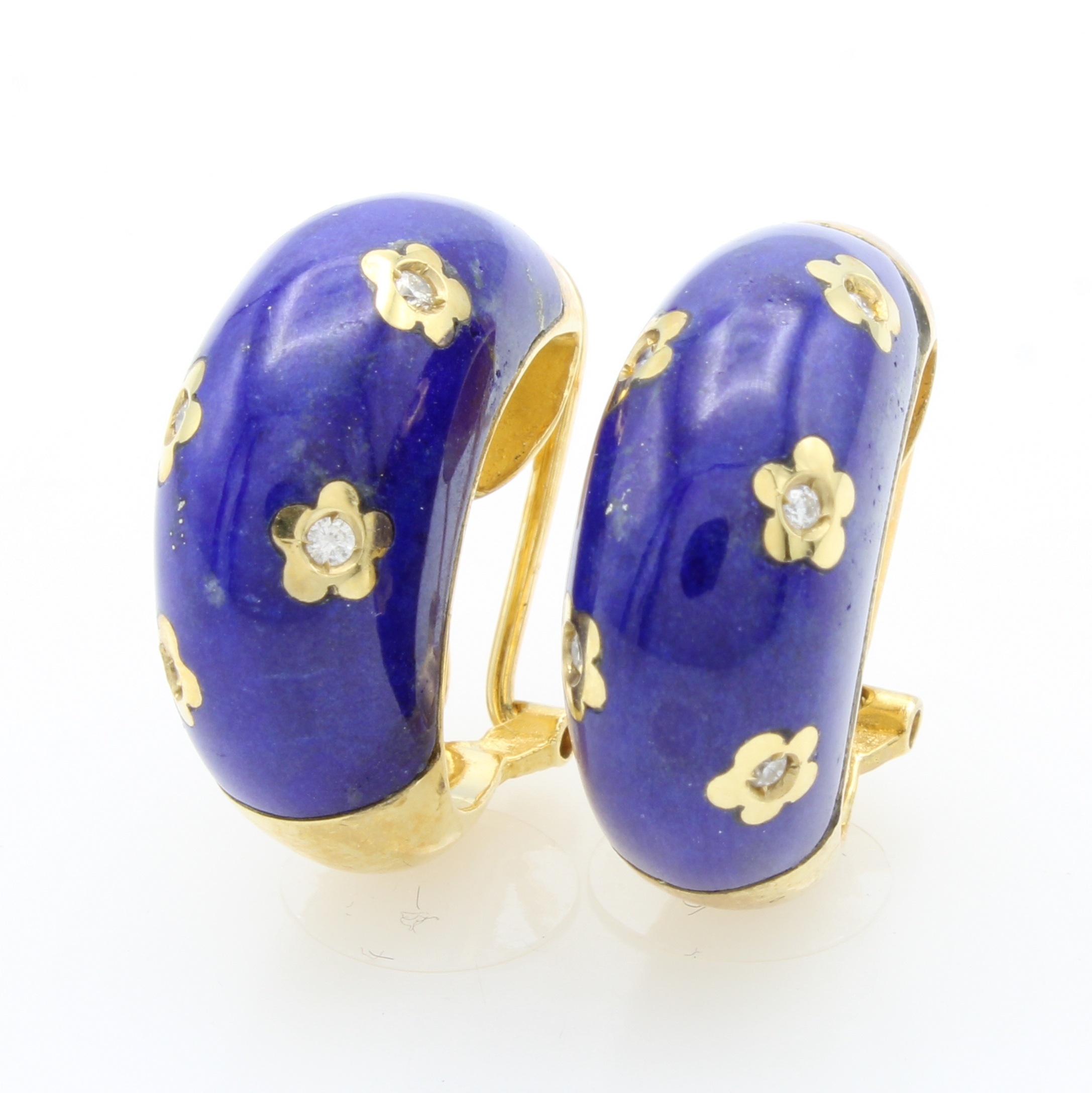 Image 27123728 - Paar Steckcreolen mit Lapislazuli und Brillanten, GG 750/000, Goldblüten bes. m. Brill. ...