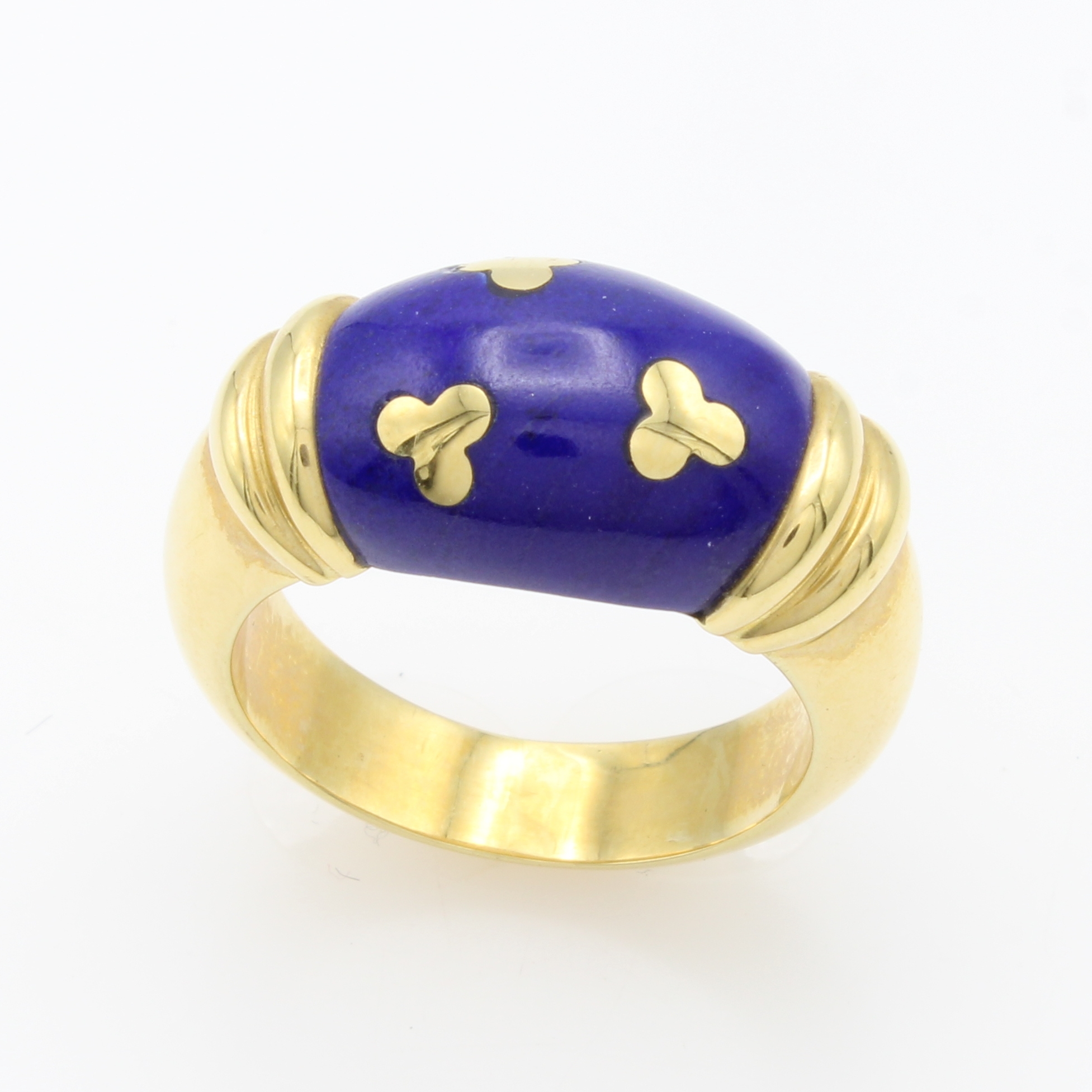 Image 27123733 - Ring mit Lapislazuli, GG 750/000, m. 3 eingearb. Goldblüten, RW ca. 55 Schätzpreis: ...