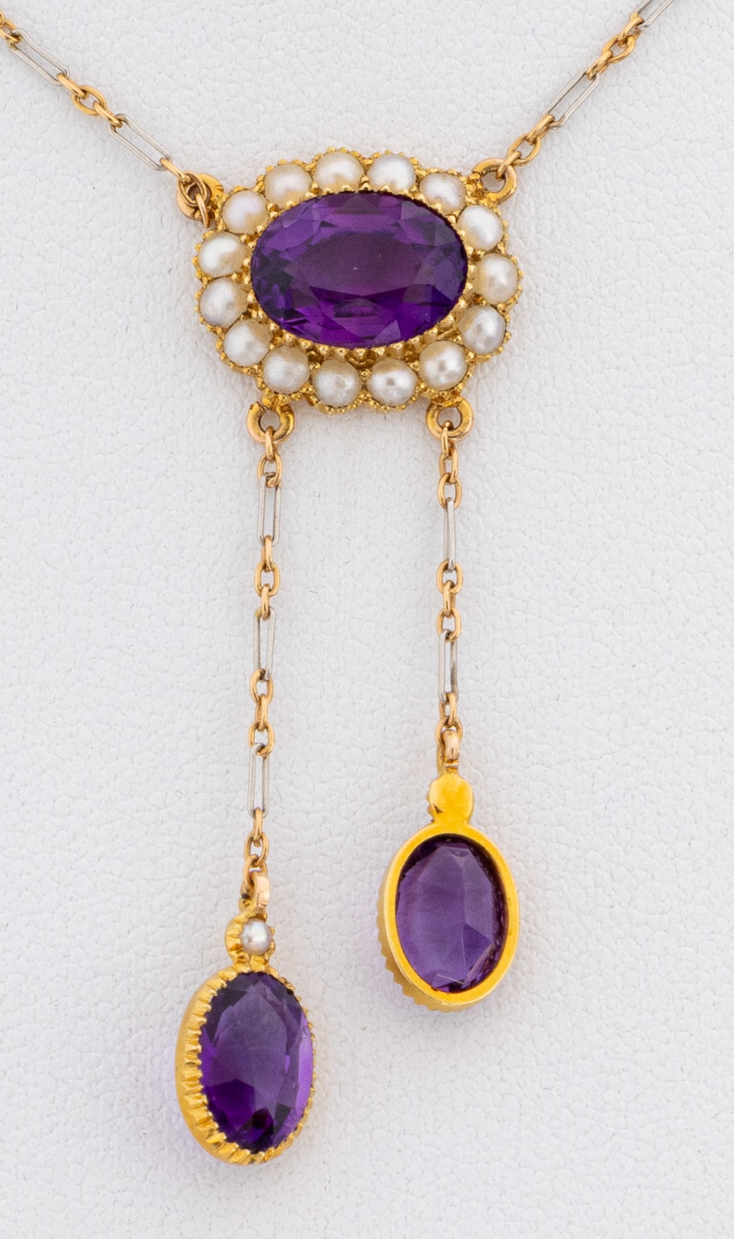 Image 27123738 - 14 kt Gold Amethyst-Perl-Collier, England, 1893-1925, GG 585/000 gepr., Kette aus GG ...