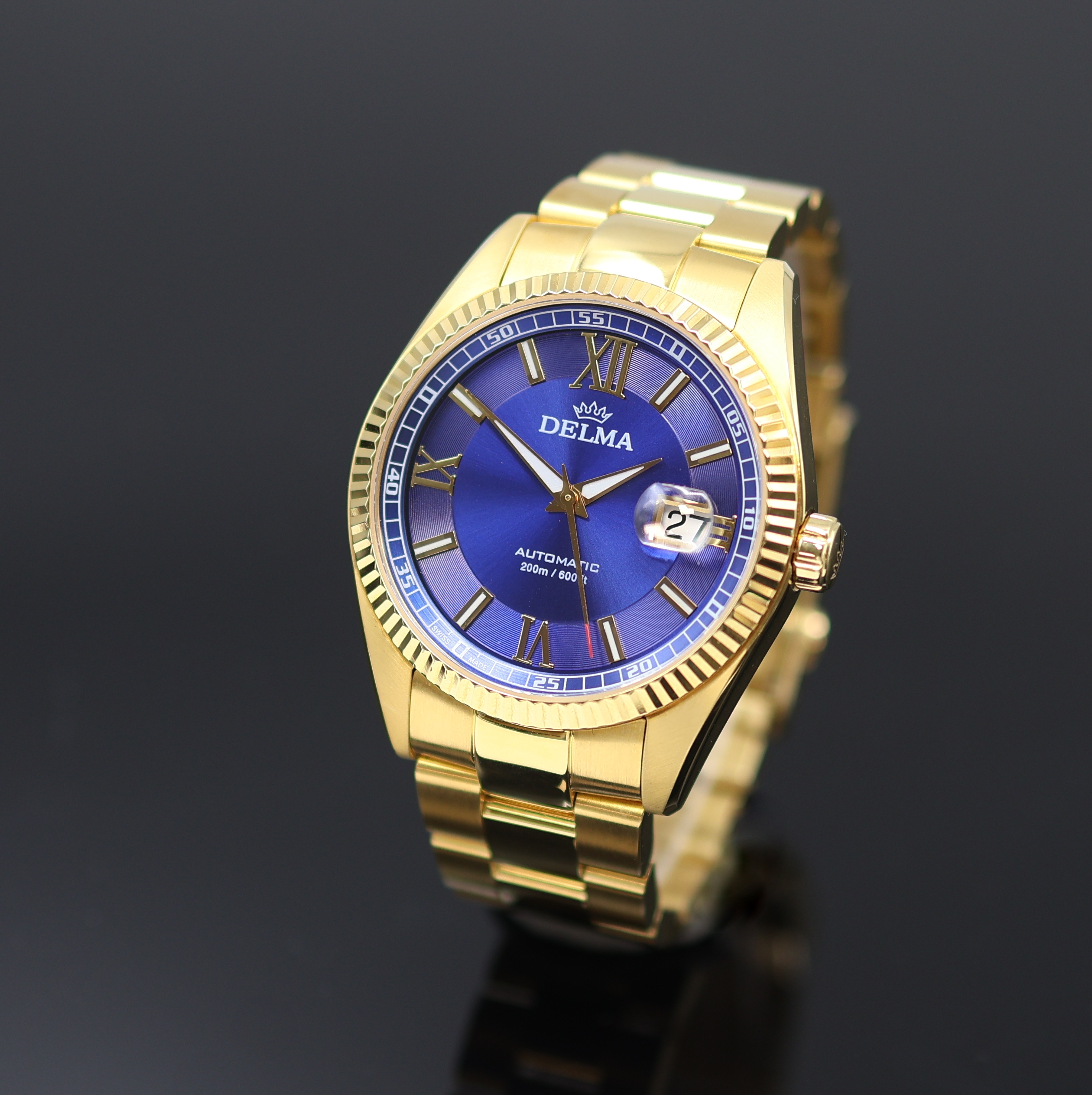 Image 27123799 - DELMA vergoldete Herrenarmbanduhr Referenz 42702.630.6 in Stahl, Schweiz um 2015, ...
