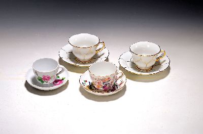 Image 4 mocha cups with saucers, Meissen, 20th century, 2nd choice, 2x X-shape, height approx. ...