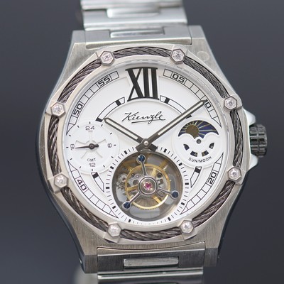 27123759b - KIENZLE Armbandtourbillon in Stahl/Stahlband, um 2000, Handaufzug, beids. vergl. Geh., ...