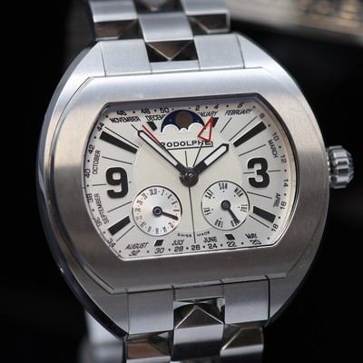27123762b - RODOLPHE unusual gents wristwatch with complete calendar in steel/stainless steel ...