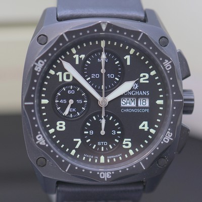 27123778b - JUNGHANS Pilot Chronoscope Herrenchronograph im geschwärzten Gehäuse Referenz 027/4523, ...