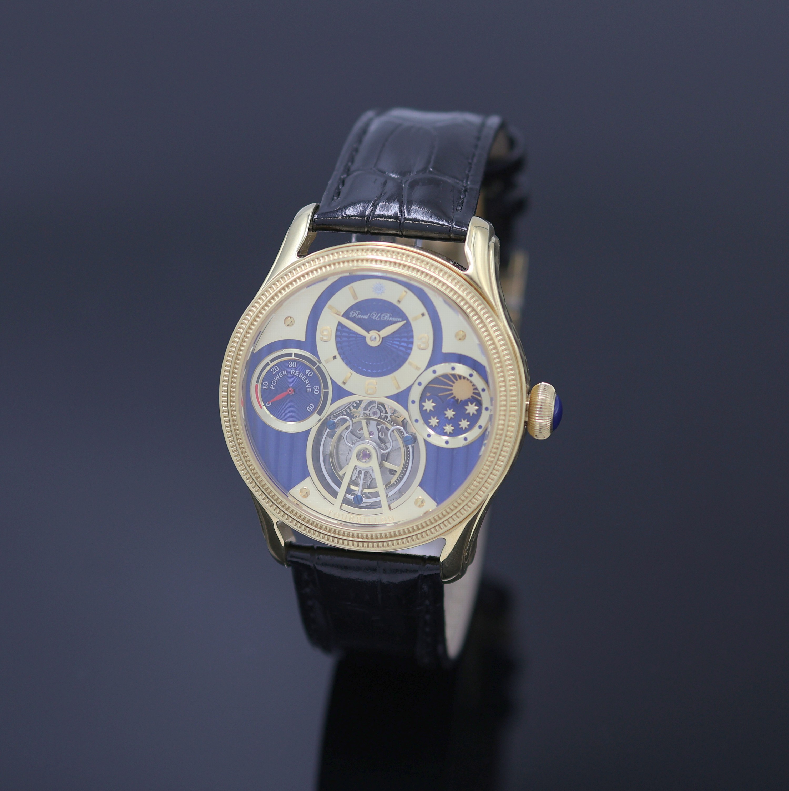 Image 27123816 - RAOUL U. BRAUN gilt gents wristwatch with Tourbillon, around 2020, manual winding, on ...