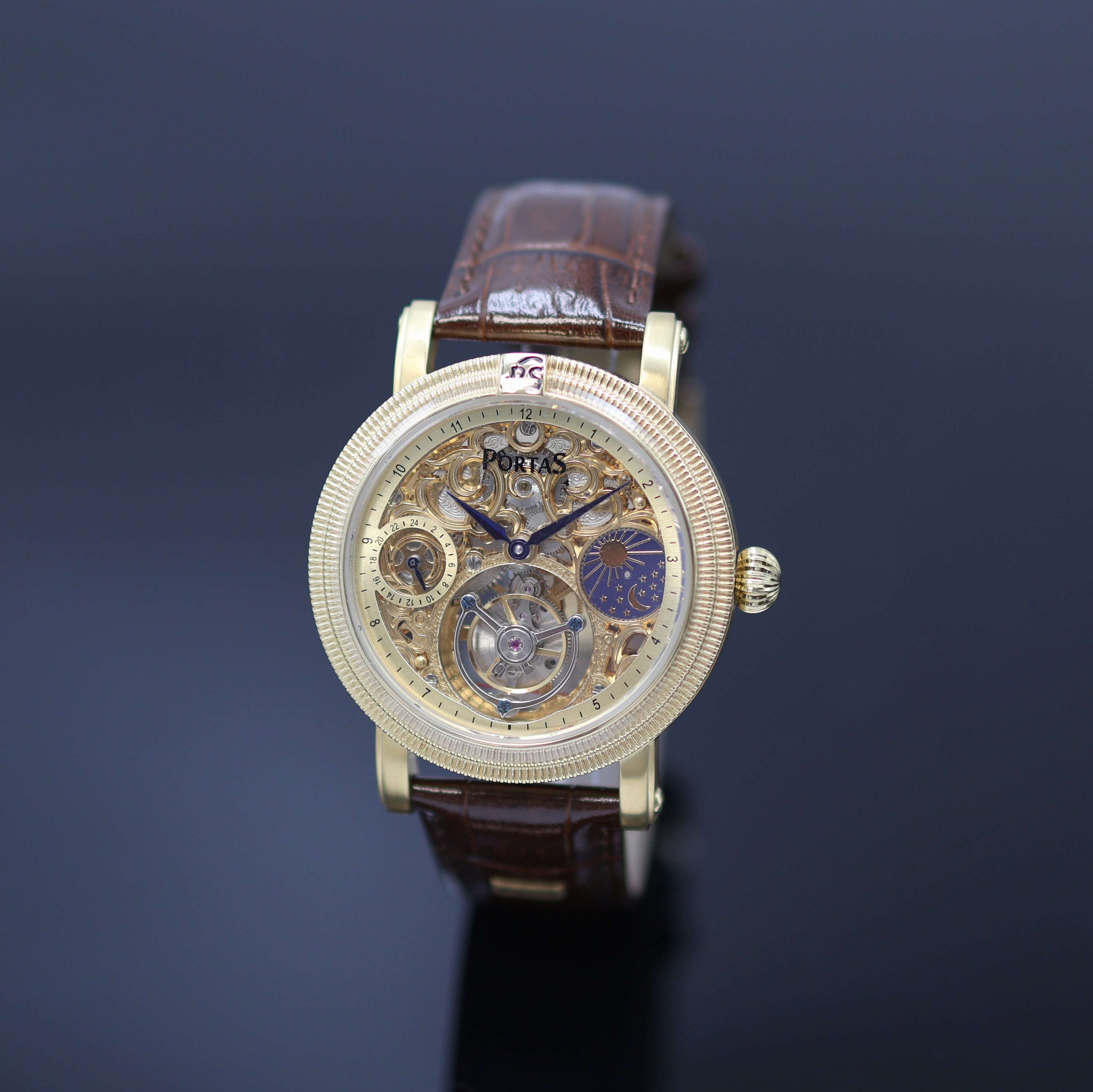 Image 27123817 - PORTAS vergoldete Herrenarmbanduhr mit Tourbillon, um 2020, Handaufzug, beids. vergl. ...
