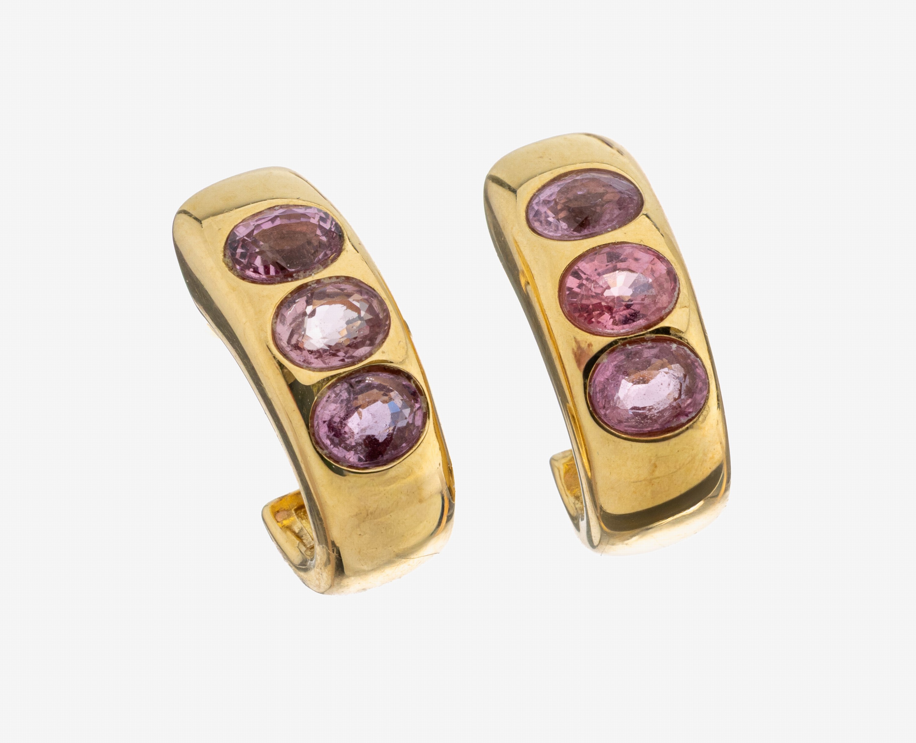 Image 27123829 - Paar 18 kt Gold Saphir-Ohrstecker, GG 750/000, 6 ovalfacett. Pink Saphire zus. ca. 1.0 ...