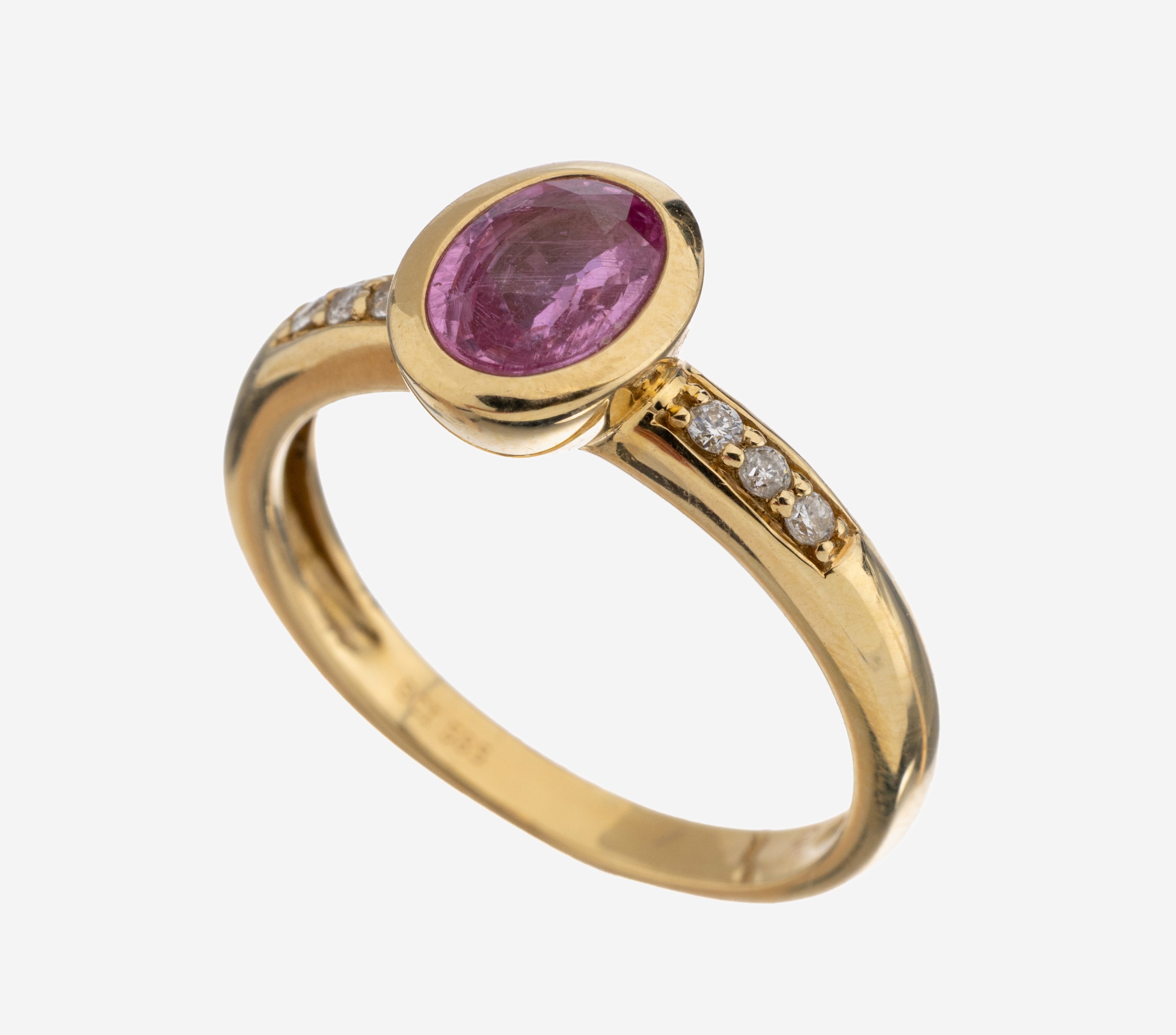 Image 27123830 - 14 kt Gold Saphir-Brillant-Ring, GG 585/000, ovalfacett. Pinksaphir ca. 1.10 ct, 6 ...