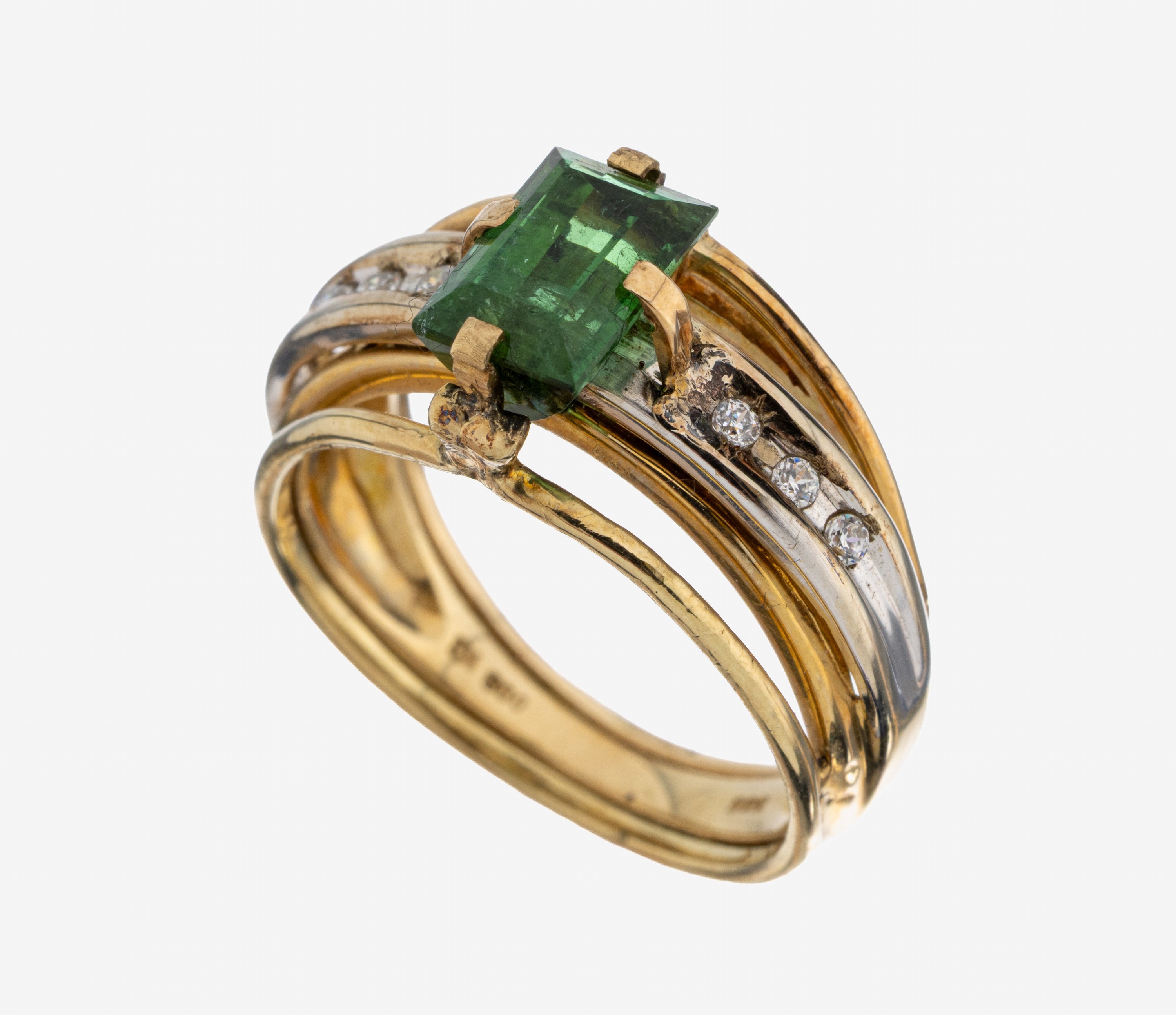 Image 27123833 - 14 kt Gold Turmalin-Ring, GG/WG 585/000, Turmalin im Treppenschliff, Ringschultern mit ...
