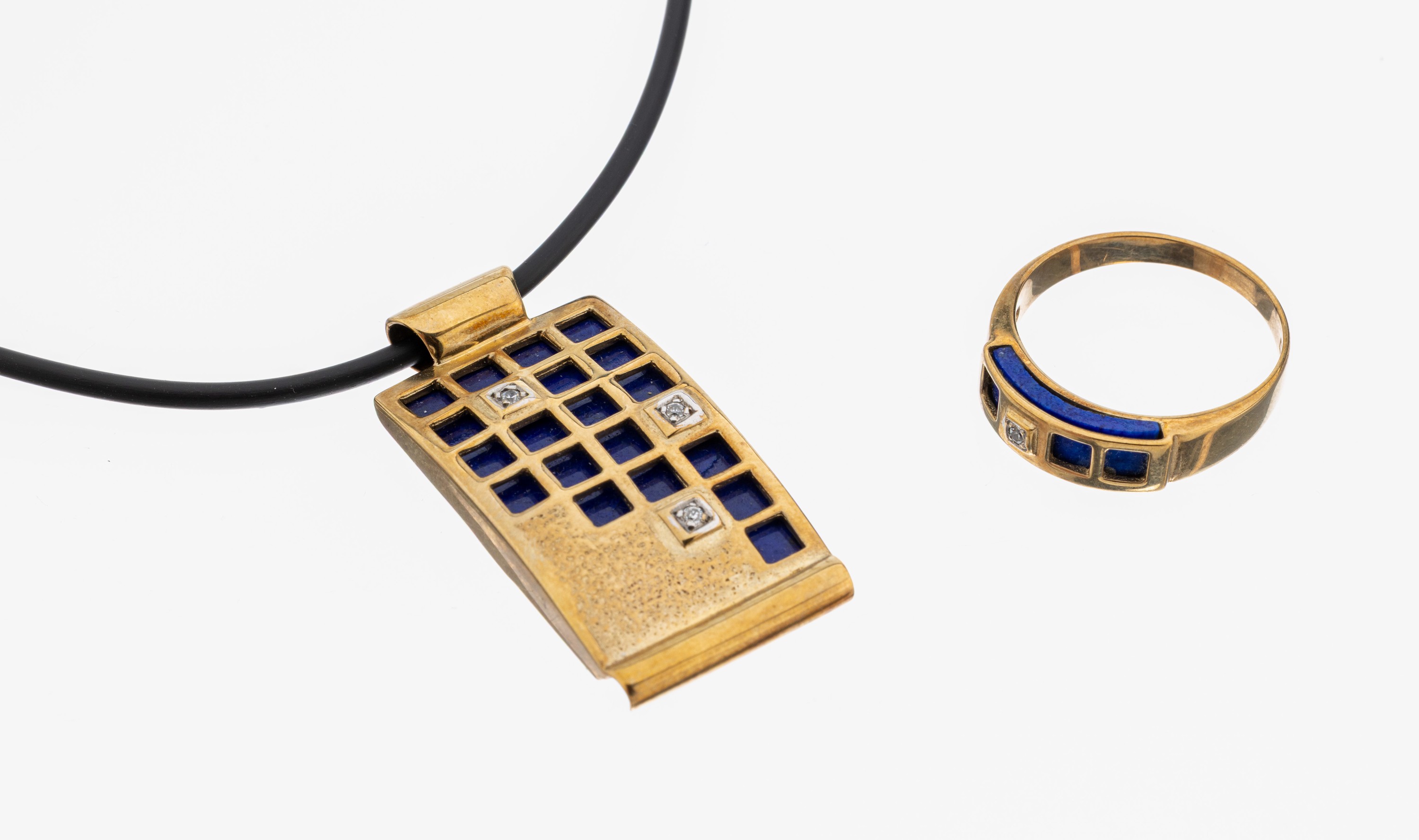 Image 27123838 - 8 kt Gold Lapislazuli-Brillant-Set, GG 333/000, best. aus: 1 Ring, RW 59, und 1 ...