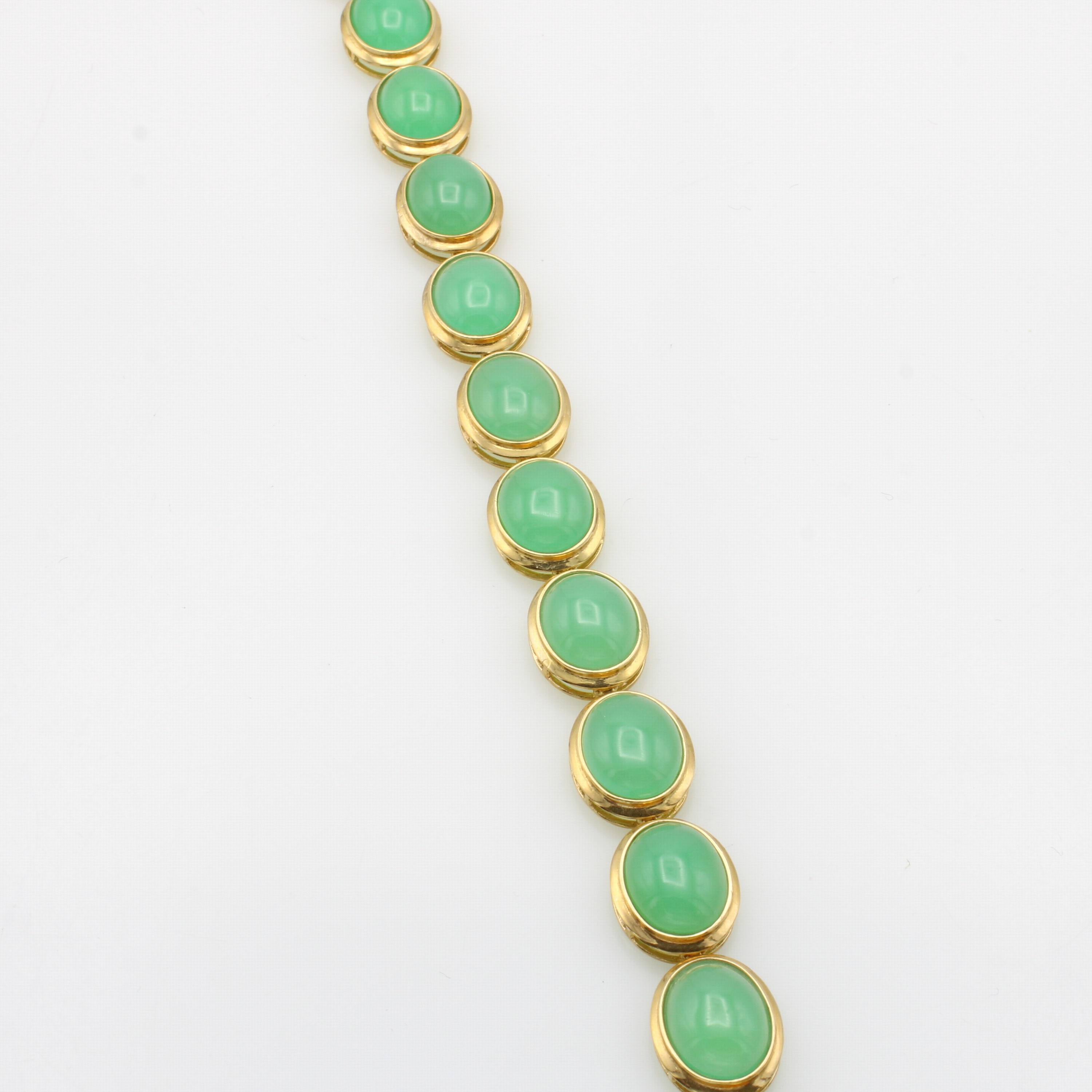 Image 27123840 - Armband mit Chrysoprasen, GG 585/000, ovale Chrysoprase in glatten Fassungen, M. ca. ...