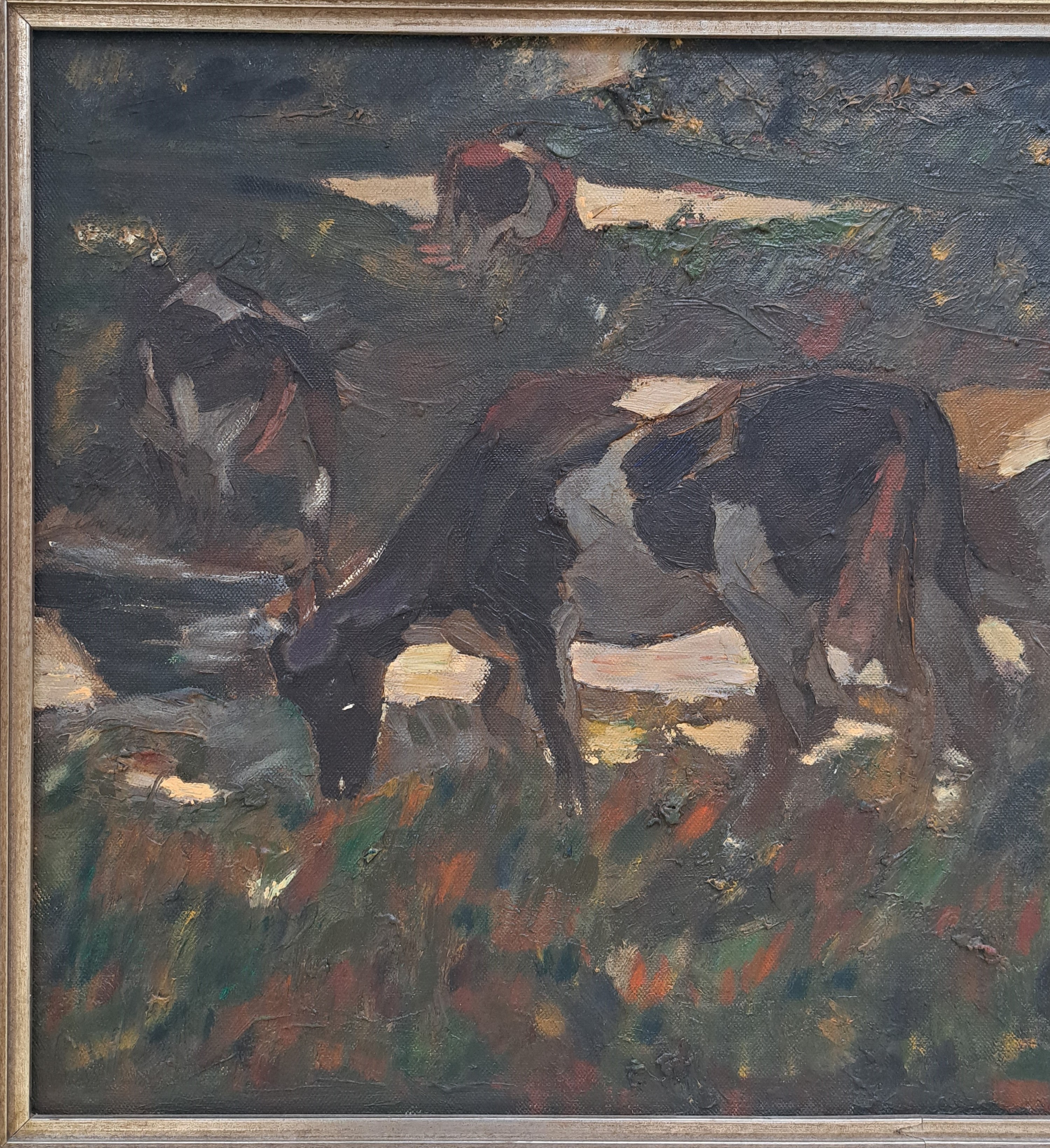 Detail b: Otto Dill, 1884 Neustadt a.d.Wstr.-1957 Bad Dürkheim, Kühe am Abend, Öl/Lwd, rechts unten signiert und dat. 1916, rückseitig Restezweier alter ...