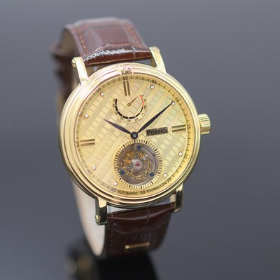 27123814b - PORTAS Herrenarmbanduhr mit Tourbillon, um 2010, Automatik, verg., beids. vergl. Geh., ...