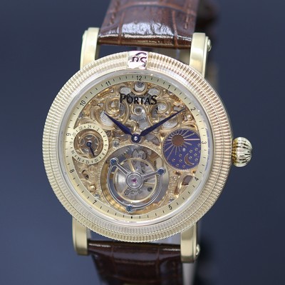 27123817a - PORTAS vergoldete Herrenarmbanduhr mit Tourbillon, um 2020, Handaufzug, beids. vergl. ...