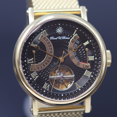27123823b - RAOUL U. BRAUN vergoldete Herrenarmbanduhr mit Tourbillon, um 2015, Automatik, beids. ...