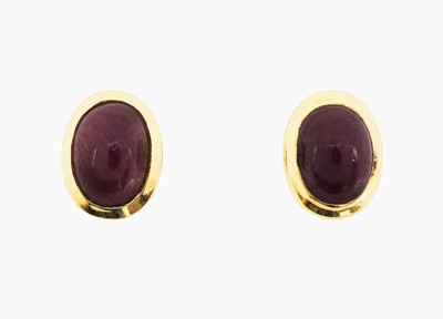 27123835a - Paar 14 kt Gold Rubin-Brillant-Ohrstecker, GG 585/000, mit abnehmbaren Einhängern, 4 ...