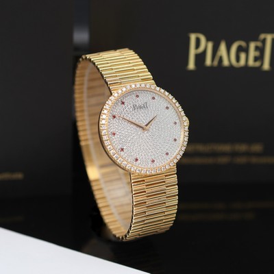 27123893a - PIAGET Traditional Mecanique ungetragene Armbanduhr in RG 750/000 mit Diamanten & Rubinen ...