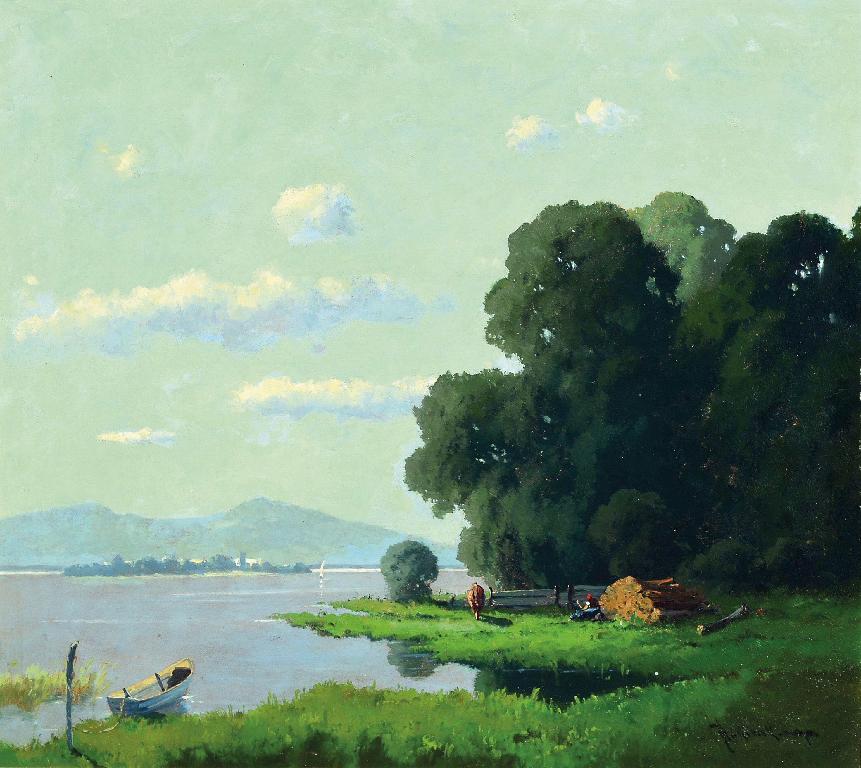Image 27123914 - Josef Mühlbeck, 1878 Simbach-1948 München, Am Chiemsee, Öl/Hartfaser, rechts unten ...