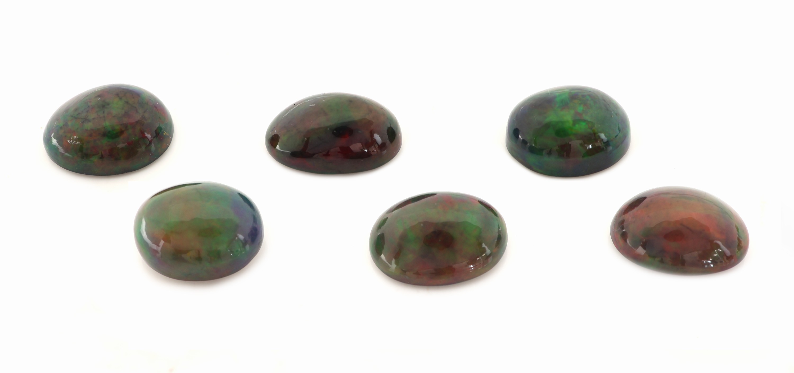 Image 27123956 - 6 lose Schwarzopale, 20.71 ct, ovale Cabochonsin versch. Größen und Farbspielen, wohl ...