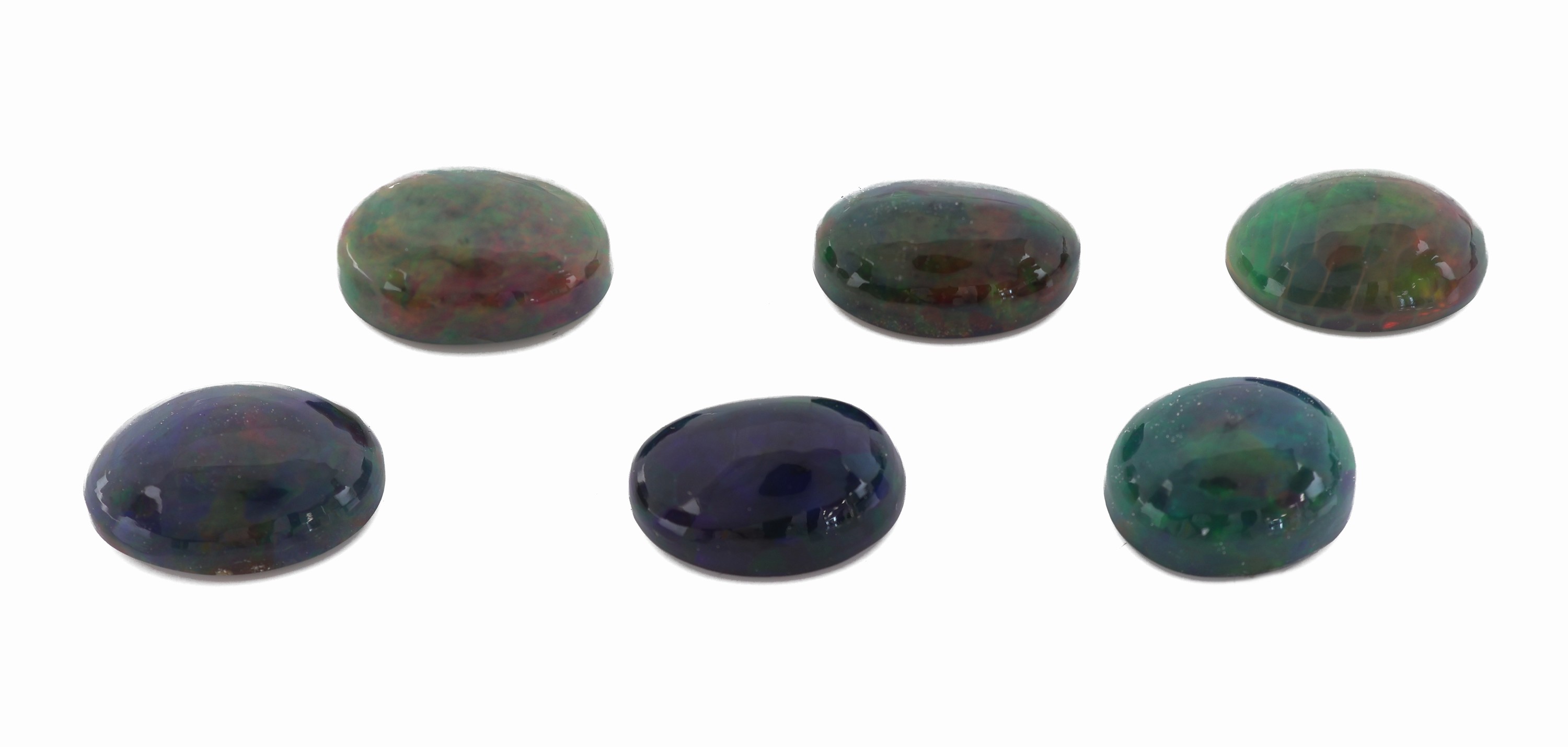 Image 27123958 - 6 lose Schwarzopale, 18.20 ct, ovale Cabochonsin versch. Größen und Farbspielen, wohl ...