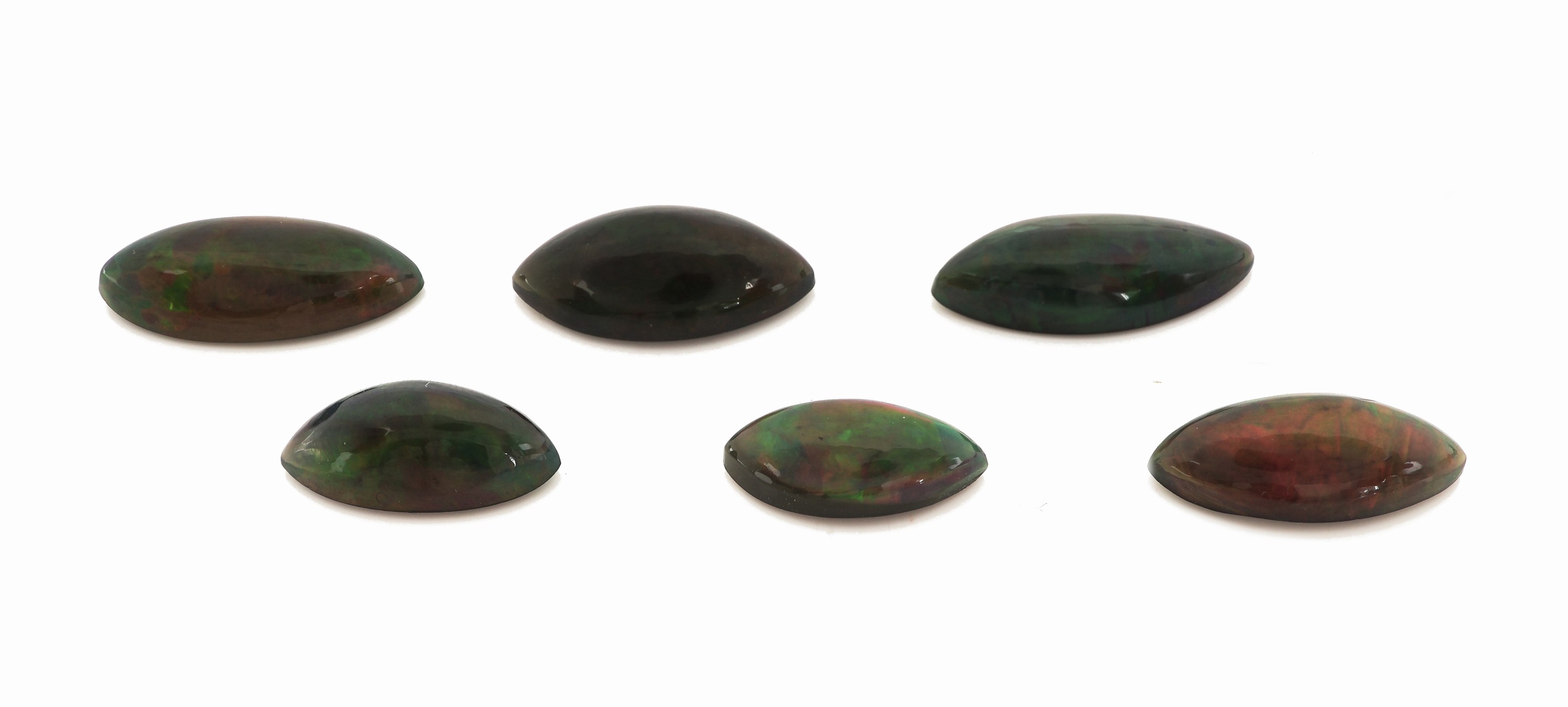 Image 27123959 - 6 lose Schwarzopale, 16.73 ct, navettf. Cabochons in versch. Größen und Farbspielen, ...