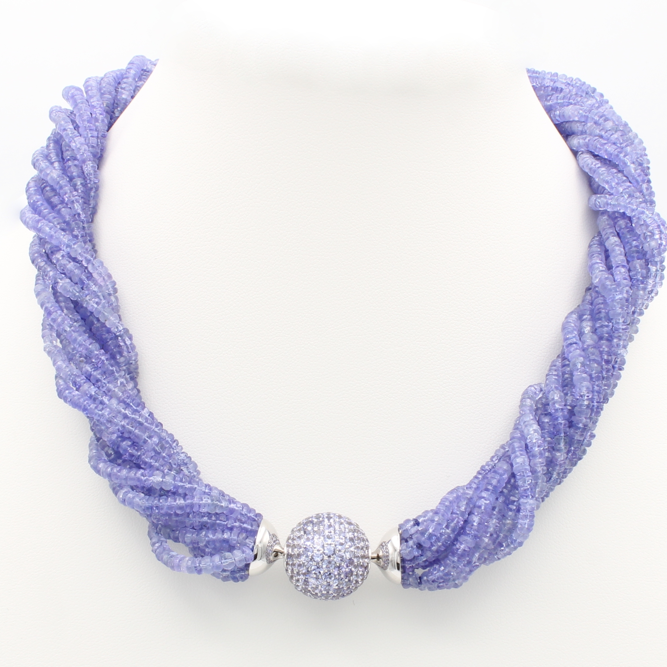 Image 27123963 - 12-reihiges Tansanitcollier mit Kugelwechsel- schließe, WG 750/000, fac. Rondelle, ...