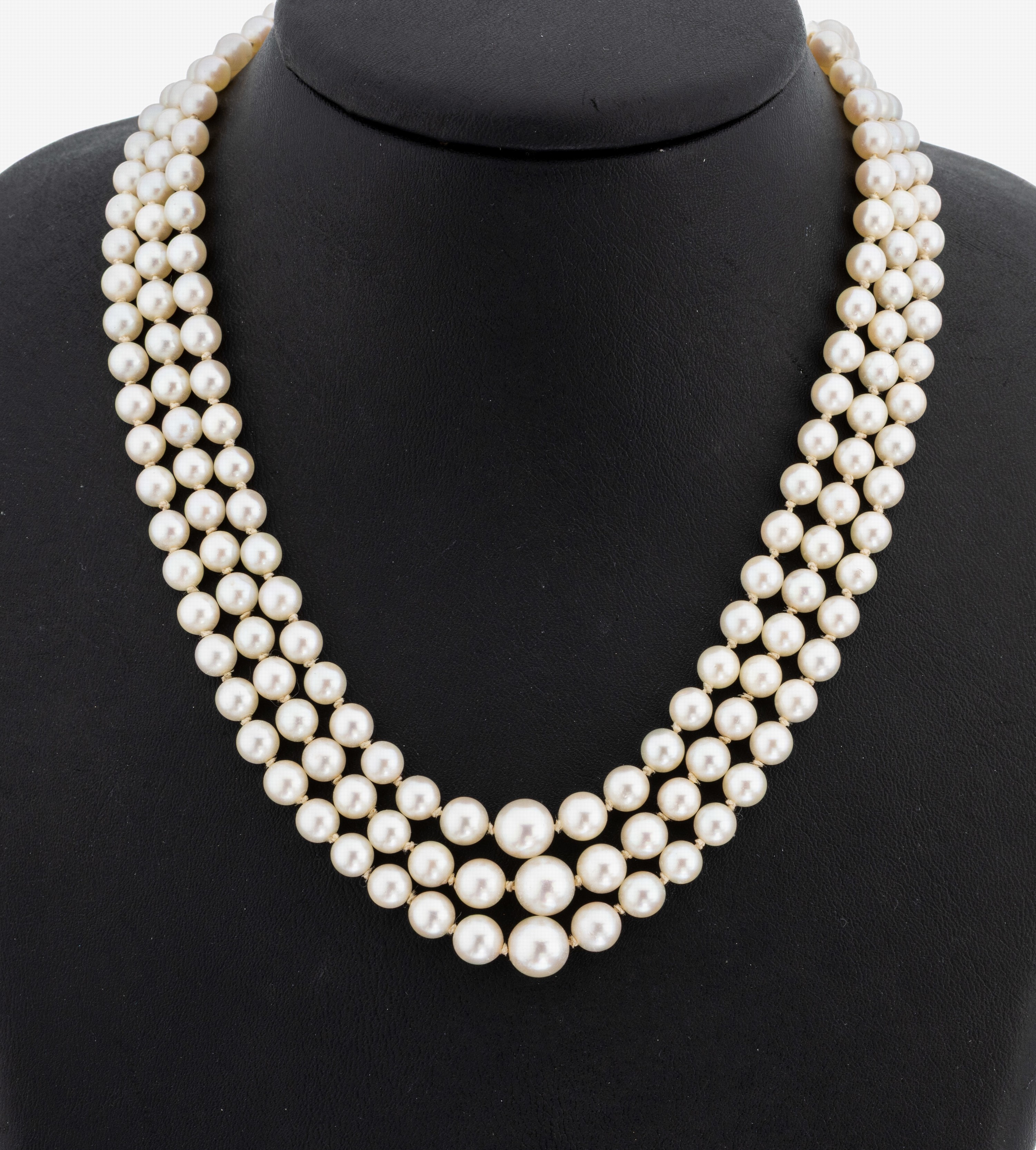 Image 27123989 - Perl-Collier mit 14 kt Gold Rubin-Schließe, WG 585/000, 3-rhg. Akoyazuchtperlen, D. ...