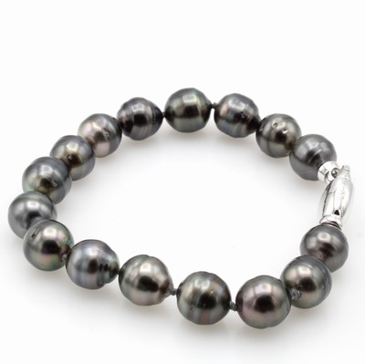 Image Armband mit Tahitizuchtperlen, Karabiner- schl. 925er Silber, barocke, dunkle Perlen, ...