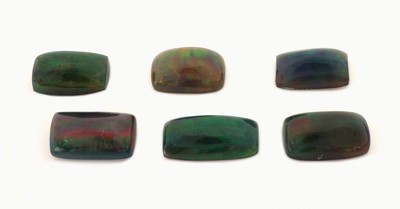 Image 6 lose Schwarzopale, 17.22 ct, Cabochons, versch. Größen und Farbspiele, wohl beh. ...