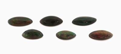 Image 6 lose Schwarzopale, 16.73 ct, navettf. Cabochons in versch. Größen und Farbspielen, ...