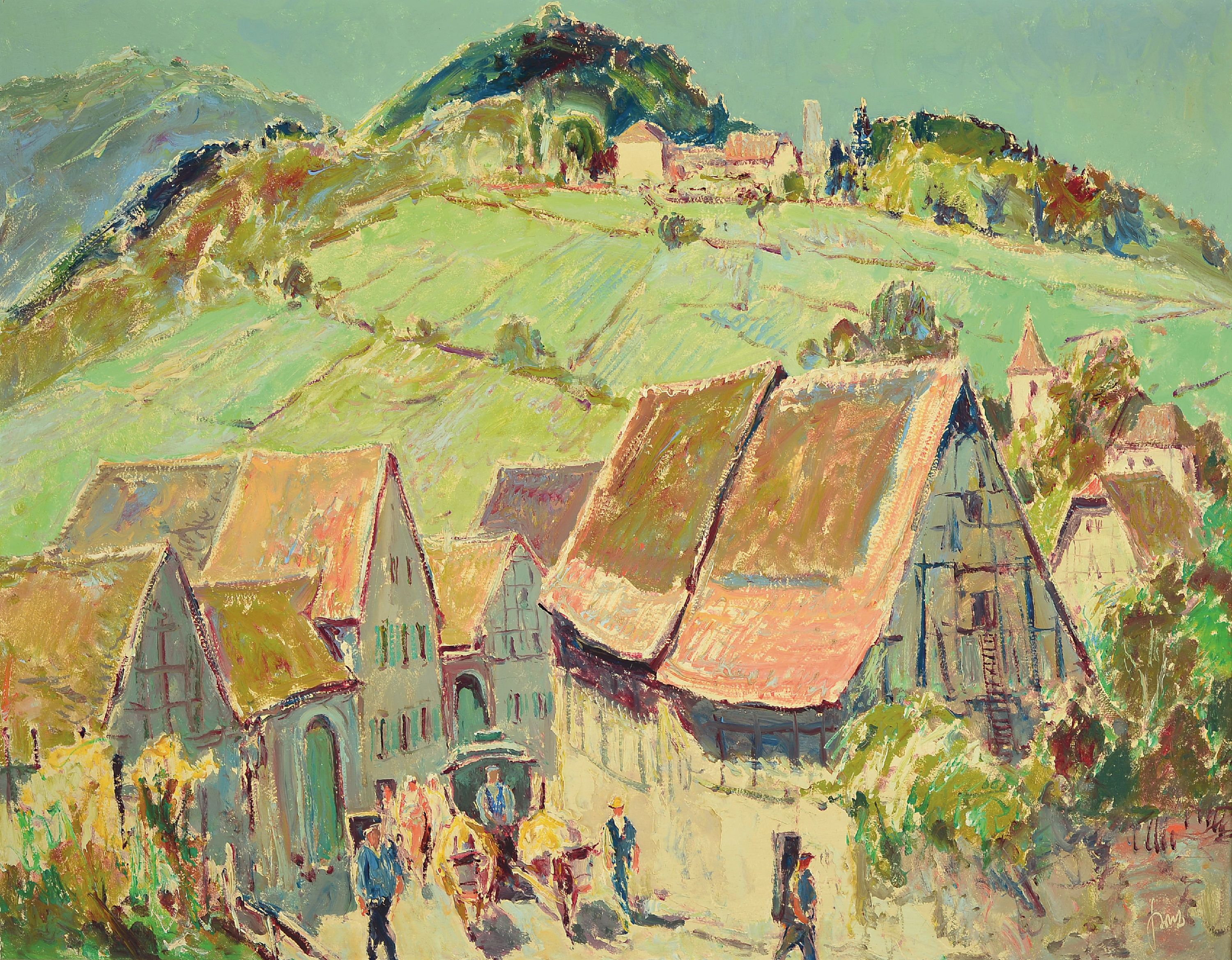 Image 27124072 - Karl Graf, 1902 Rothenburg-1986 Speyer, Der Slevogthof über Leinsweiler, im Vordergrund ...