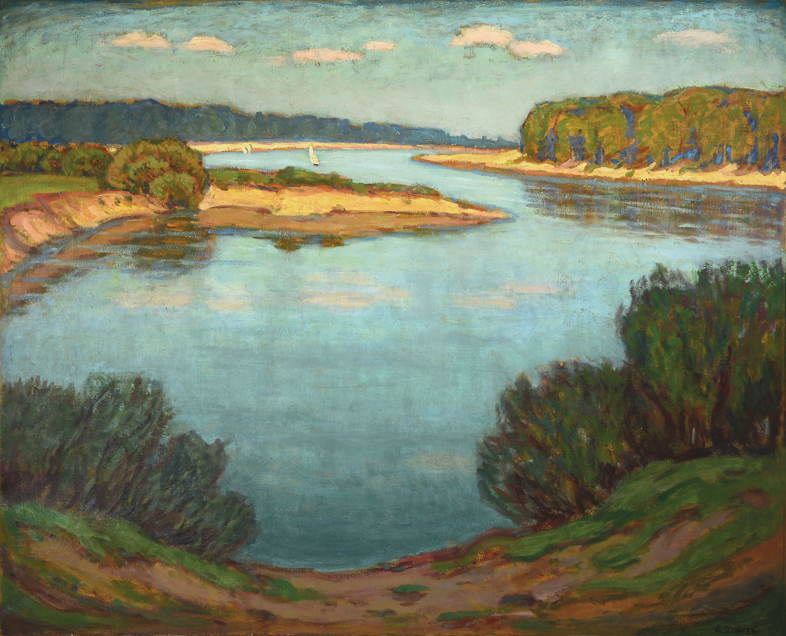Image 27124076 - Gertrud Schäfer, 1880 Lot (Belgien)-1945 Dresden, Die Elbe bei Dresden, Öl/Lwd, rechts ...