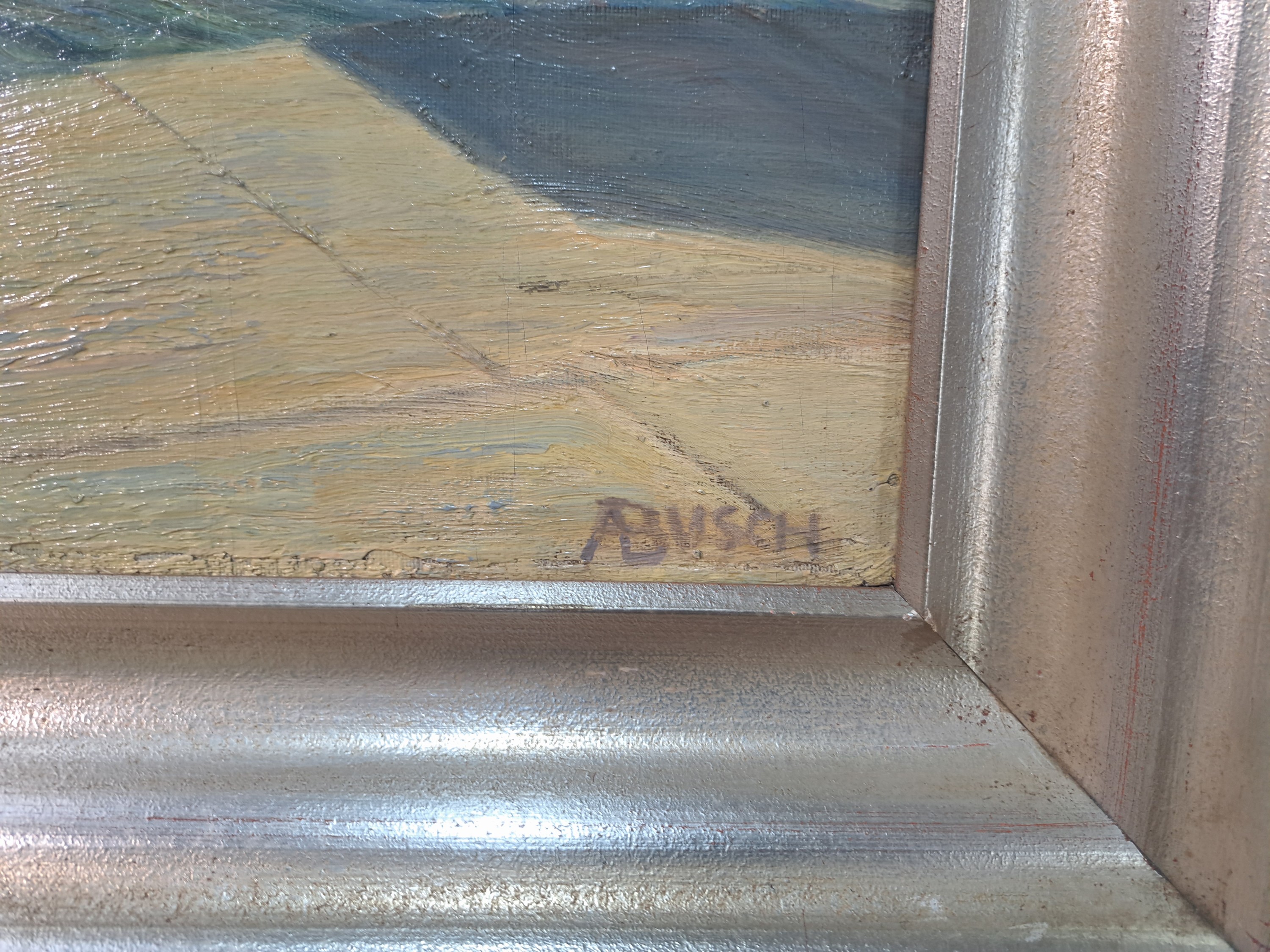 Detail b: Arnold Busch, 1876 Grünenplan-1951 Cismar, Der Kreuzfahrtdampfer Columbus in einem asiatischen Hafen, im Vordergrund Jungen am Kai, Öl/Lwd/Holz, ...