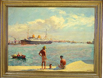 27124077k - Arnold Busch, 1876 Grünenplan-1951 Cismar, Der Kreuzfahrtdampfer Columbus in einem ...