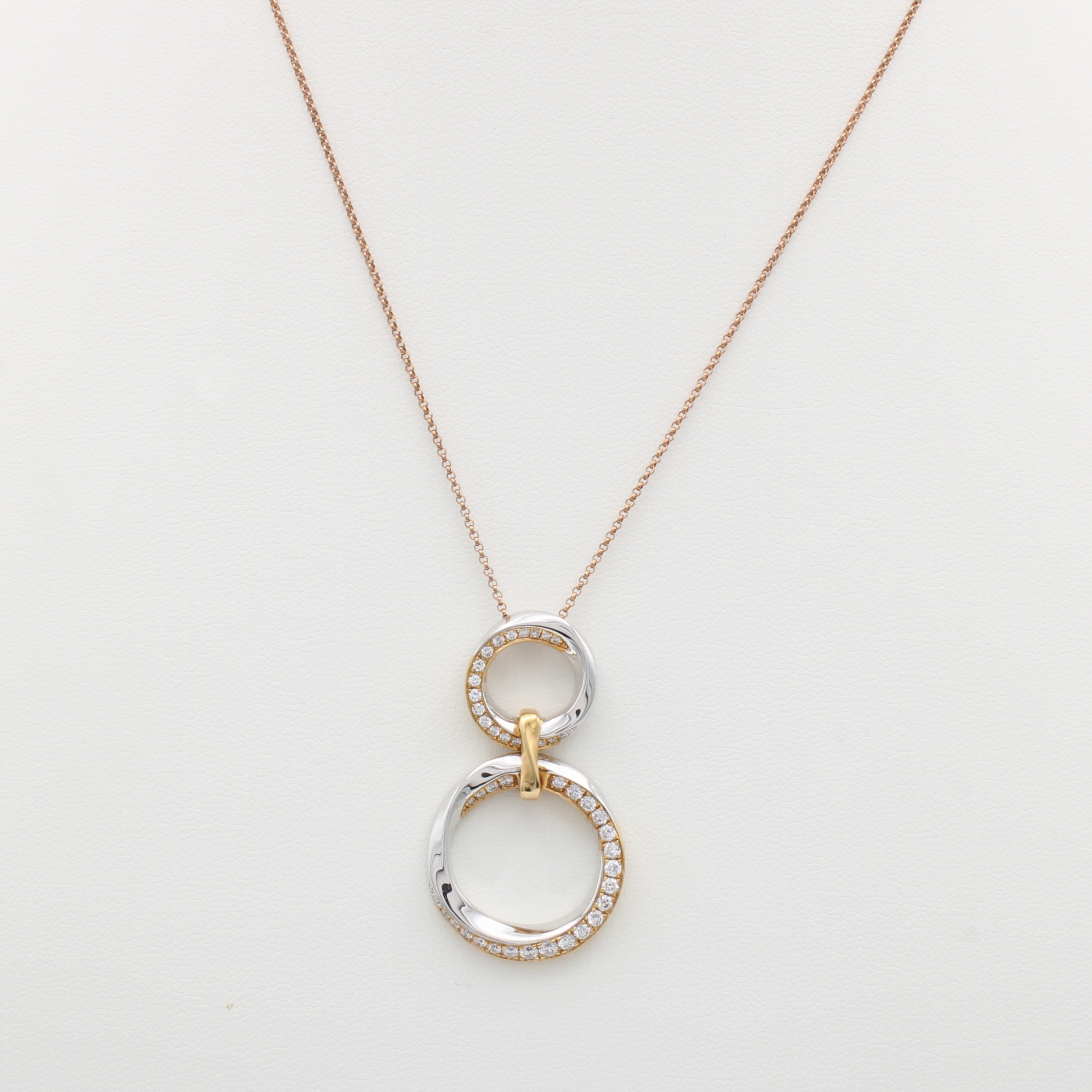 Image 27124203 - Anhänger mit Brillanten an Kette, RG/WG 750/000, eingedrehte Kreise übereinander ...