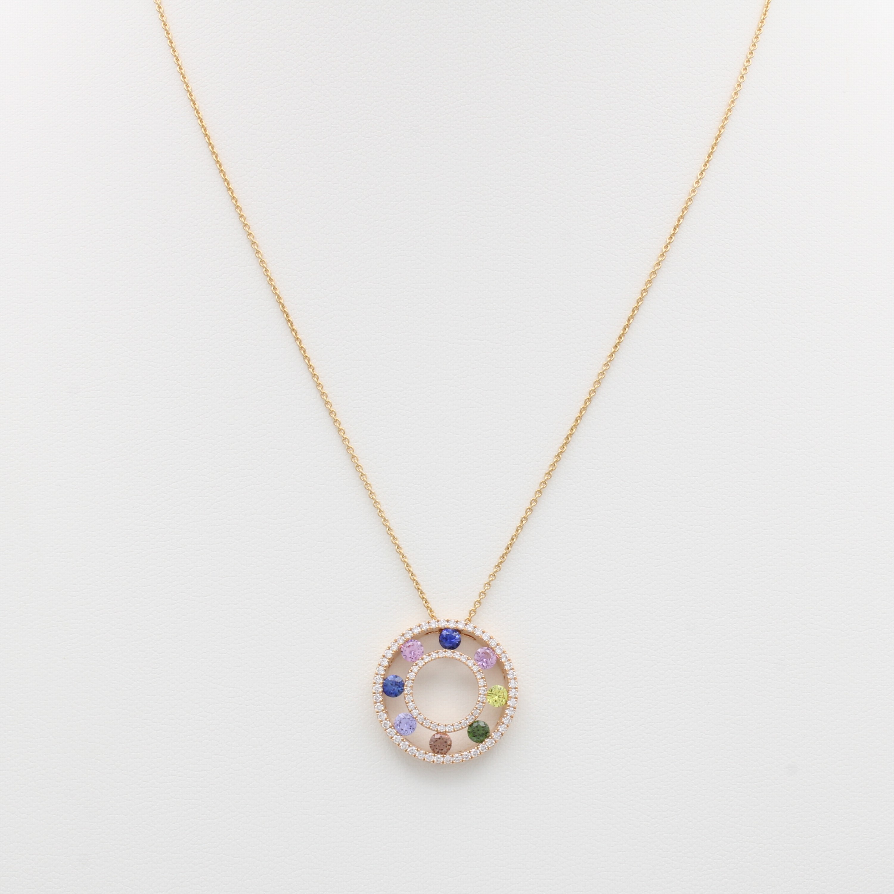 Image 27124286 - Collier mit Saphiren und Brillanten, RG 750/000, runder, offener Anh. bes. m. fac., ...
