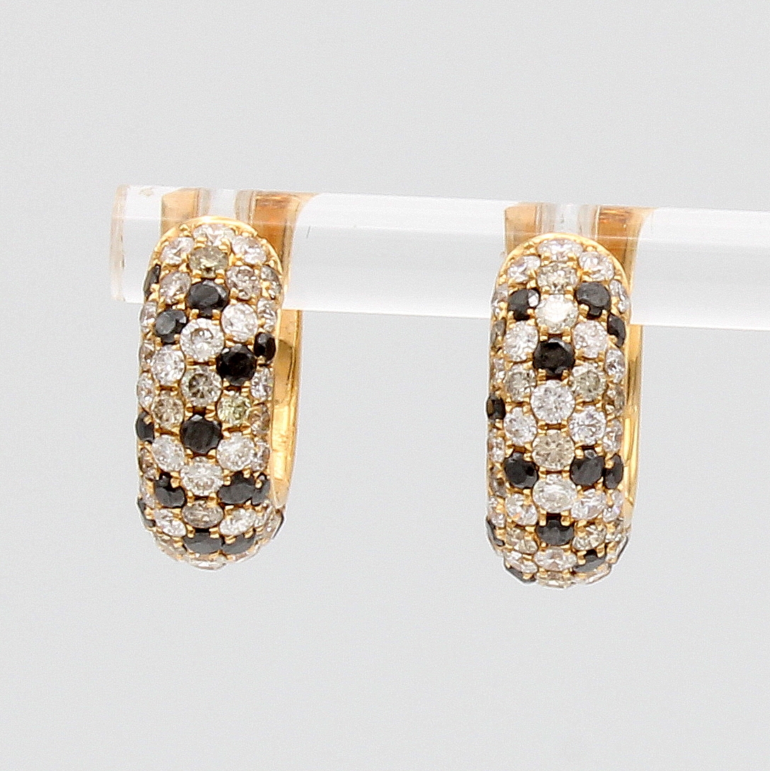 Image 27124288 - Paar Klappcreolen mit Diamanten und Brillanten, RG 750/000, schwarze Diam. (beh.) zus. ...