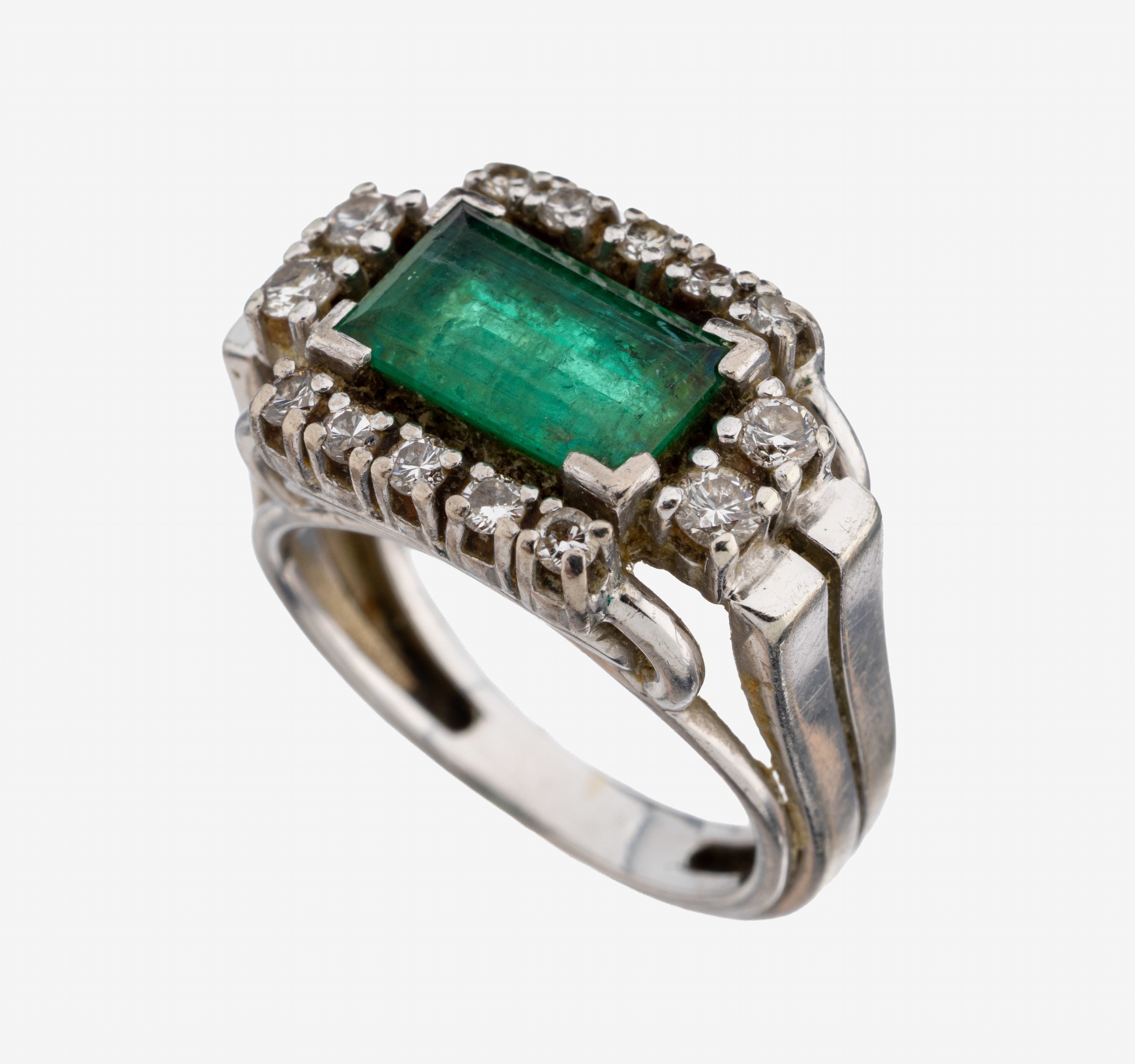 Image 27124298 - 14 kt Gold Smaragd-Brillant-Ring, WG 585/000 gepr., mittig Smaragd im Treppenschliff ...
