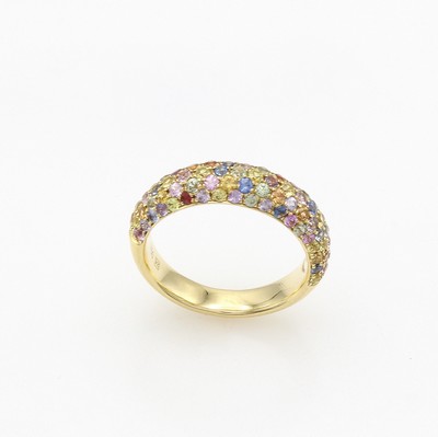 27124292a - Ring mit Saphiren, GG 750/000, konvexer Ringkopf bes. m. fac., fancy Saphiren zus. ...