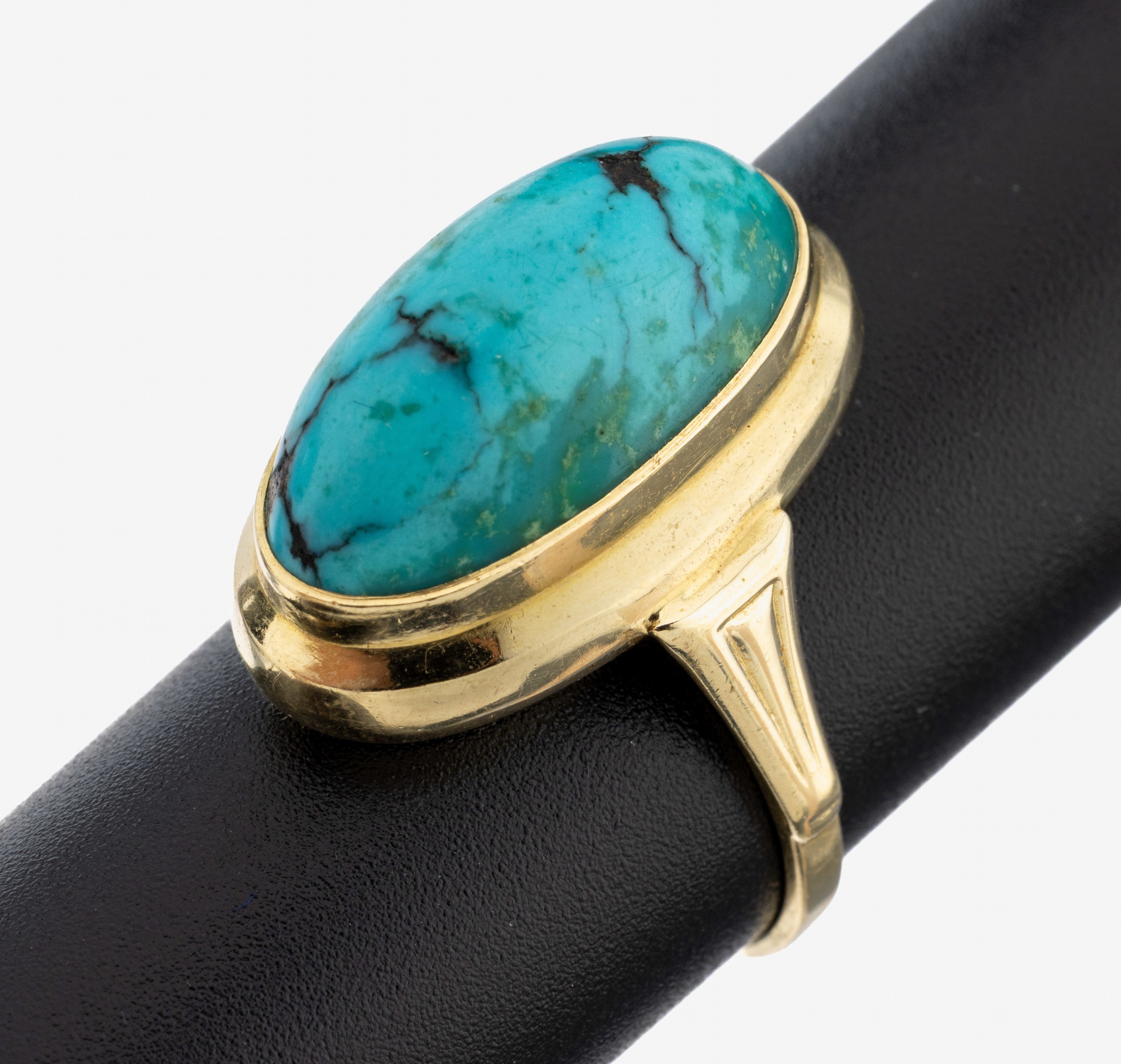 Image 27124302 - 14 kt Gold Türkis-Ring, 1950er Jahre, GG 585/000, ovaler Türkis-Cabochon, RW 56, ca. ...