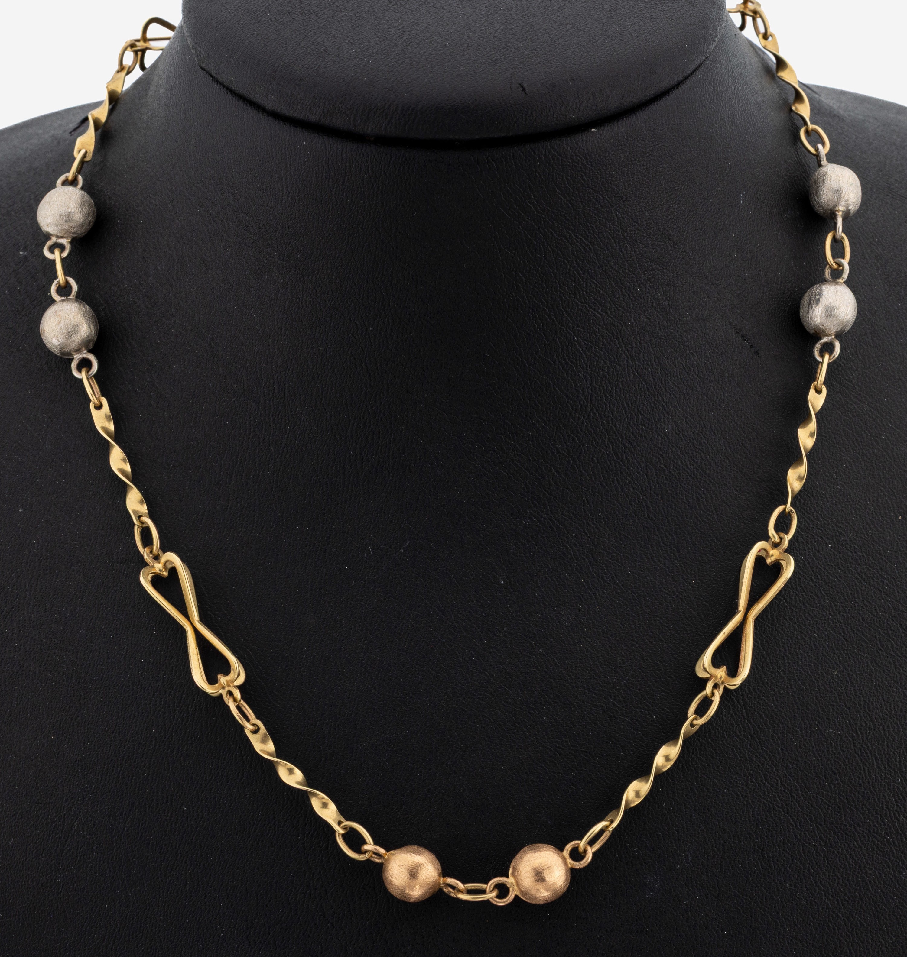 Image 27124305 - 14 kt Gold Collier, GG/WG/RG 585/000, ungewöhnlich gestaltete Glieder, Kugeln sat., ...