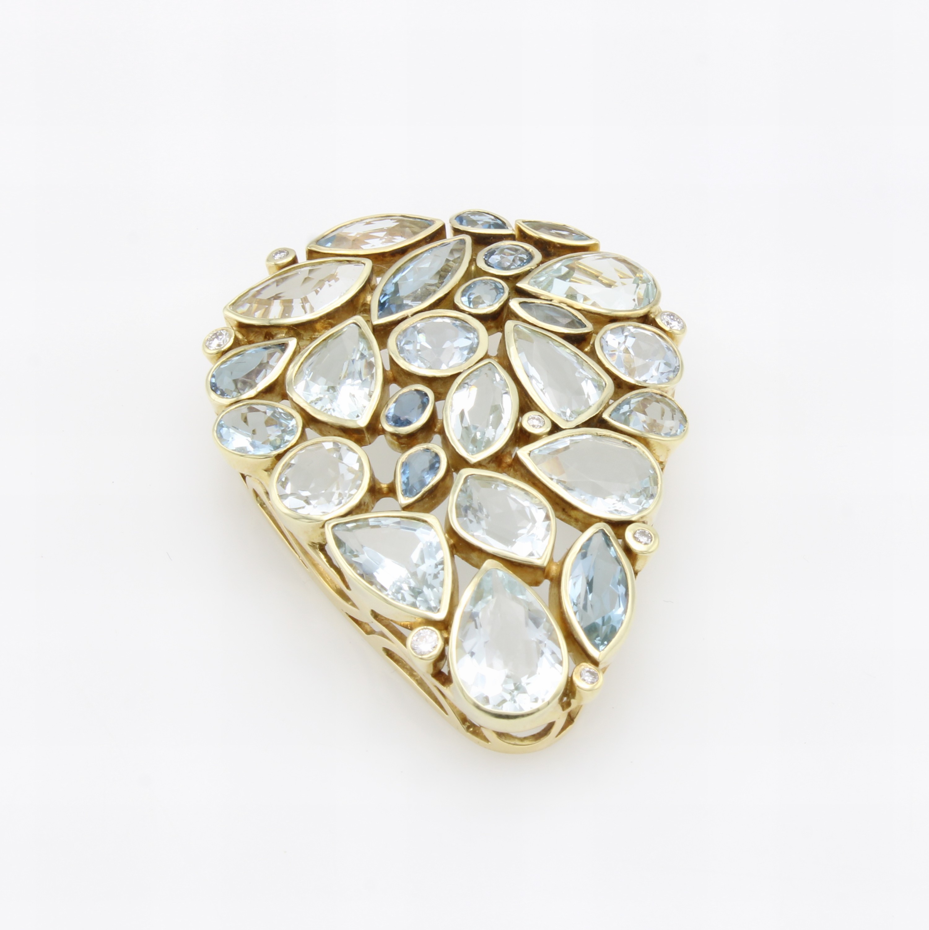 Image 27124341 - Anhänger mit Aquamarinen und Brillanten, GG 585/000, Tropfenform, Aquam. in versch. ...