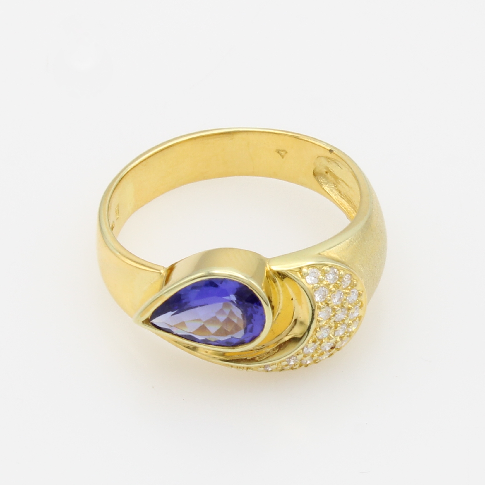 Image 27124343 - Ring mit Tansanit und Brillanten, GG 585/000, Tansanittropfen ca. 1.43 ct, Brill. ...